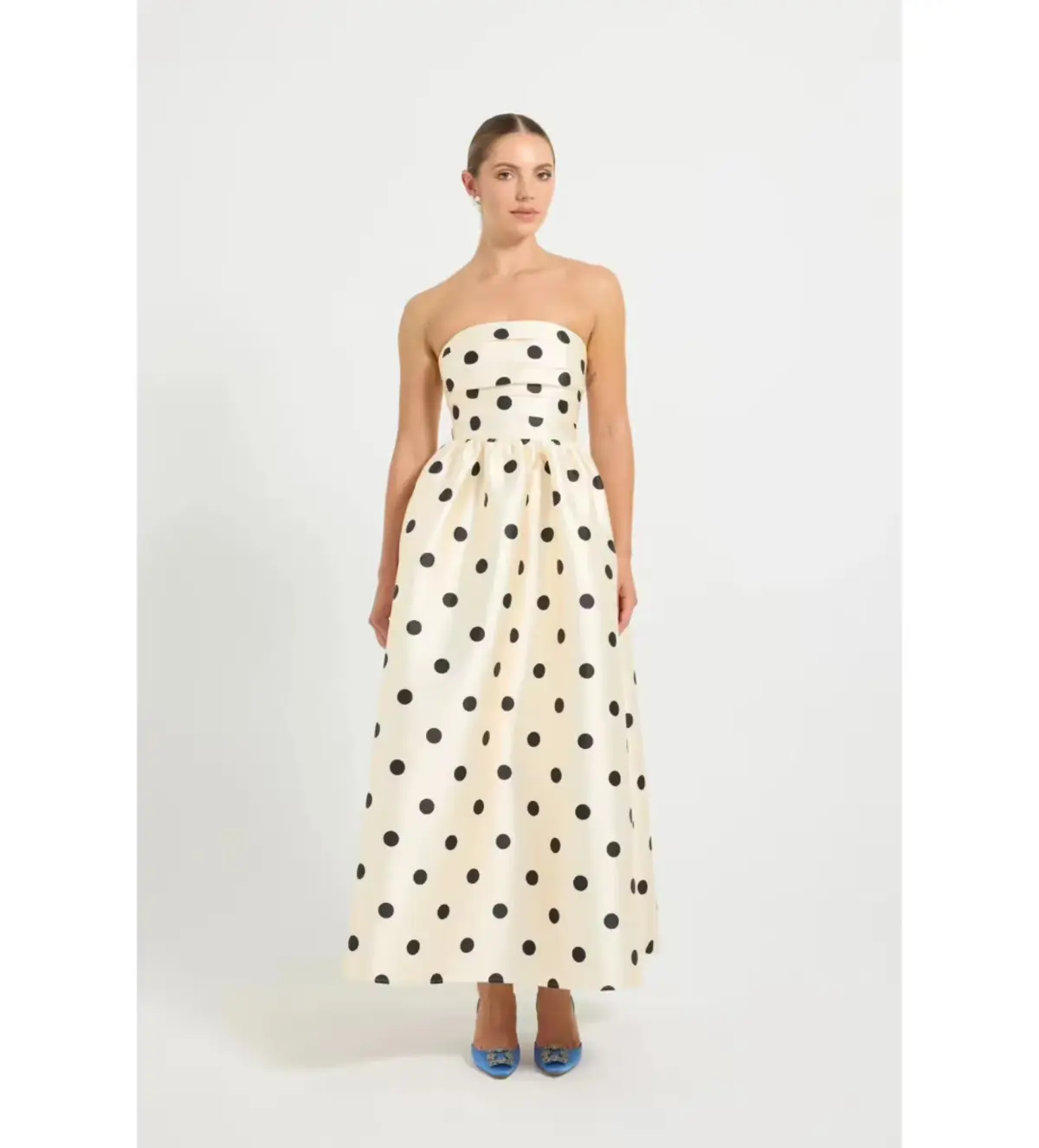 Pasduchas Dottie Strapless Midi Dress in Cream/Black Size AU 12 - Image 1