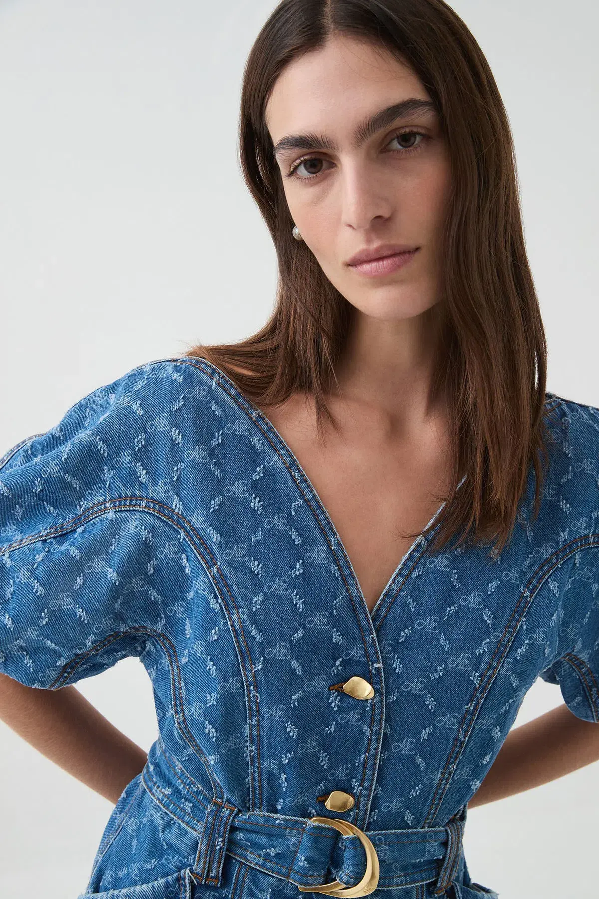 Aje Check Denim Mini Dress Diamond Logo Wash Size AU 14 - Image 5