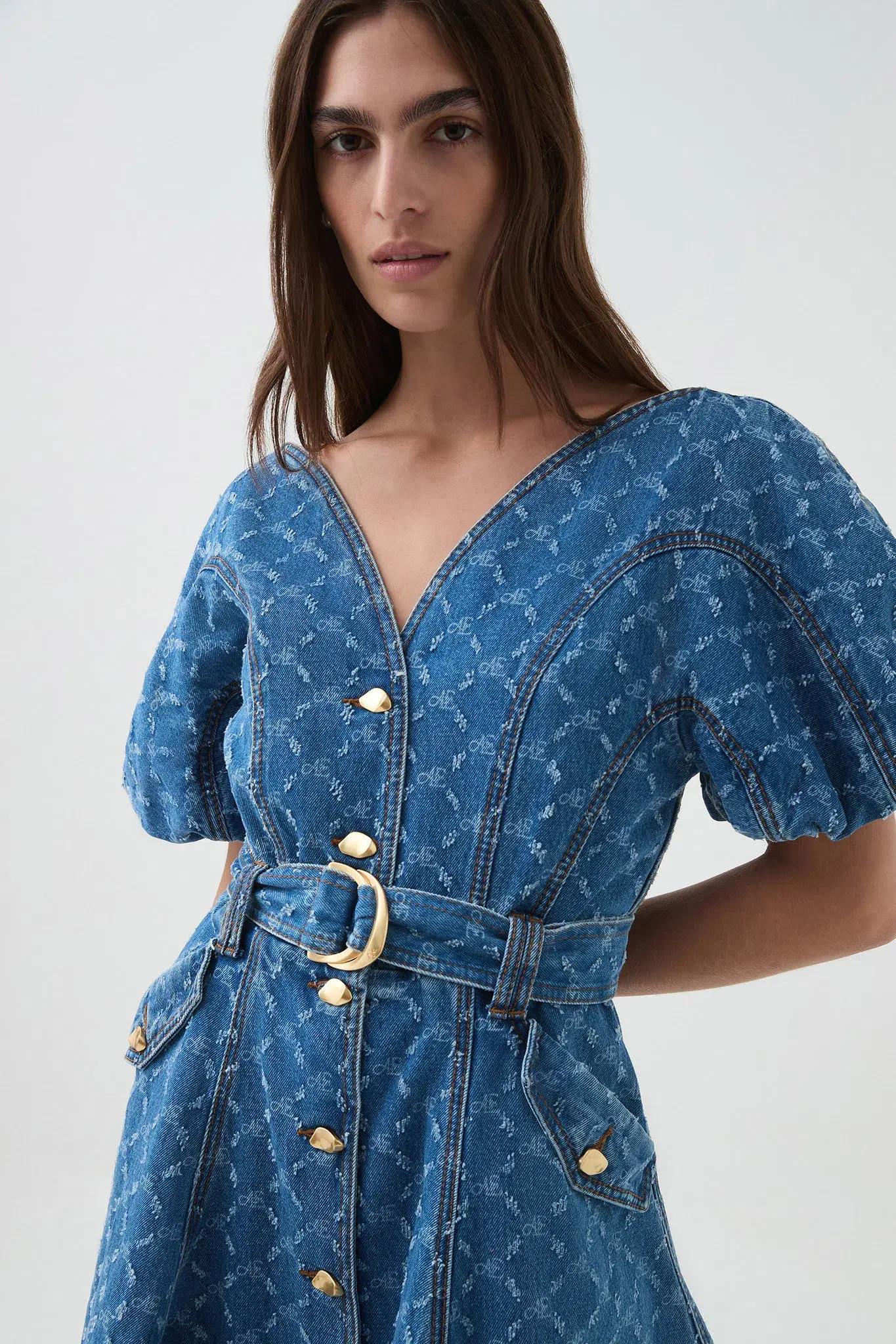 Aje Check Denim Mini Dress Diamond Logo Wash Size AU 14 - Image 4