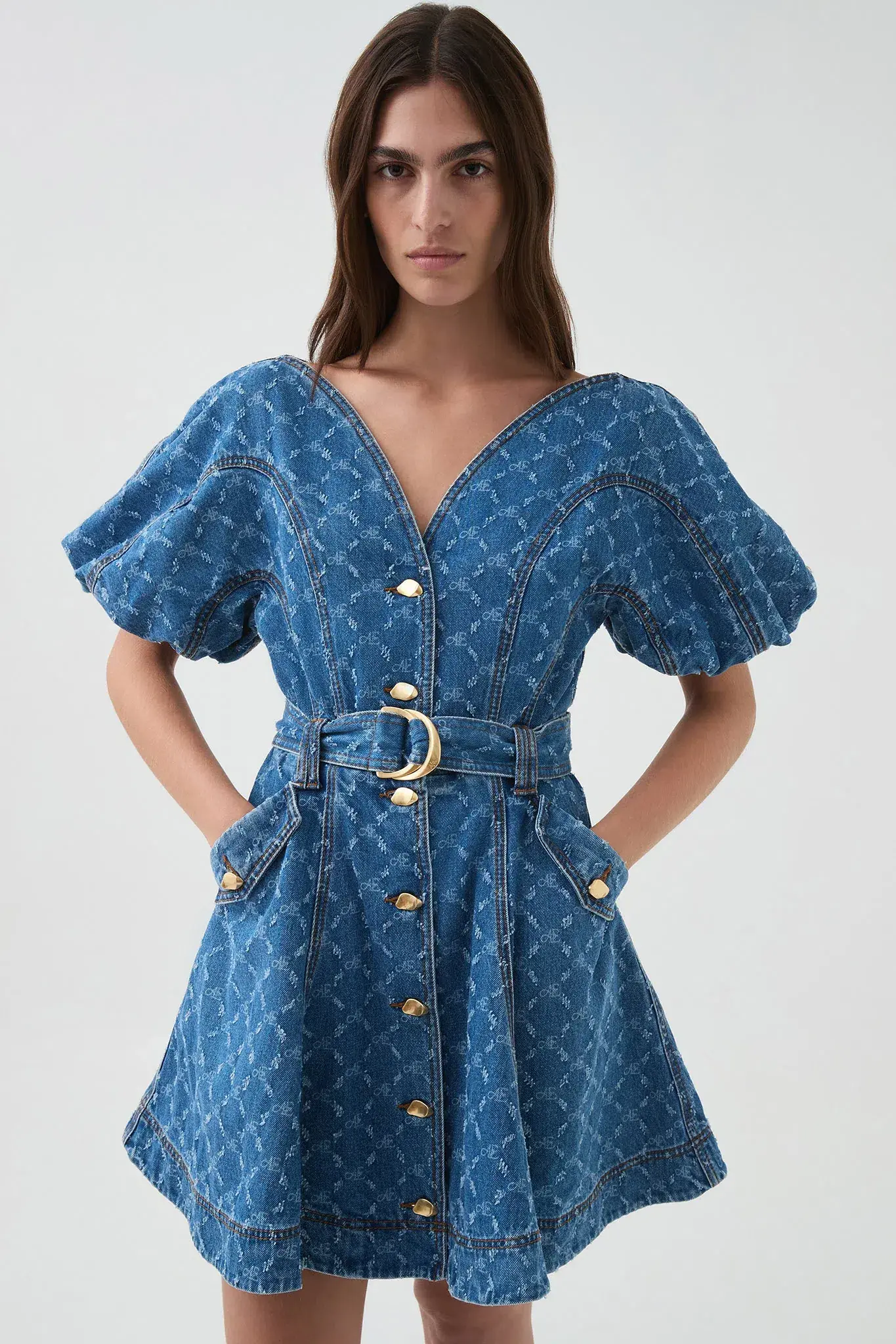 Aje Check Denim Mini Dress Diamond Logo Wash Size AU 14 - Image 3