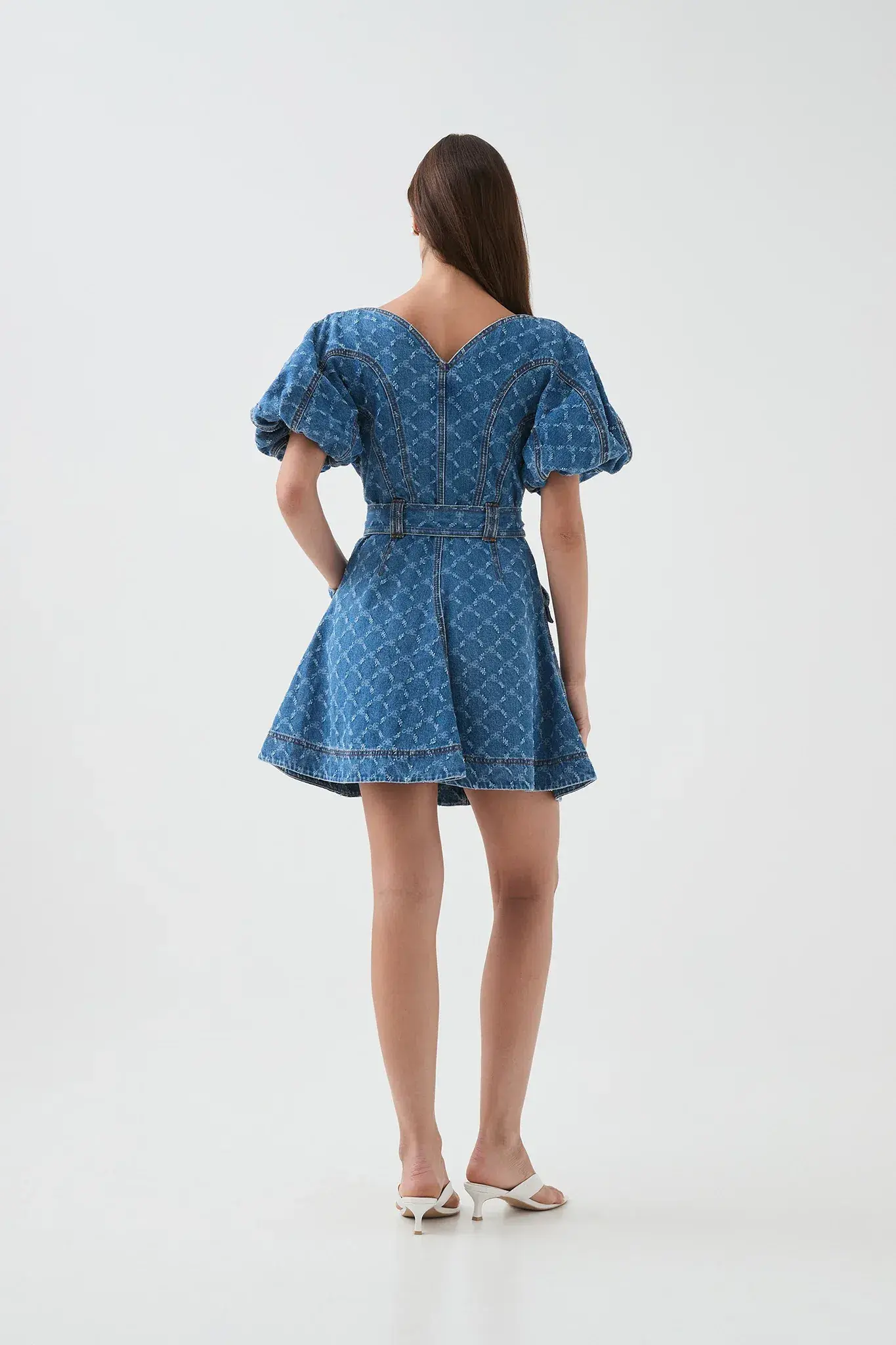 Aje Check Denim Mini Dress Diamond Logo Wash Size AU 14 - Image 6