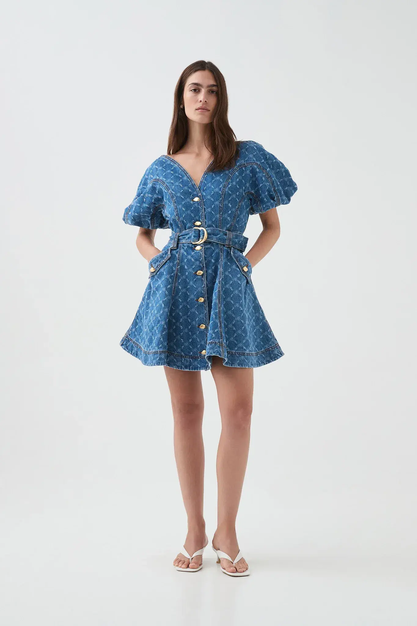 Aje Check Denim Mini Dress Diamond Logo Wash Size AU 14 - Image 1