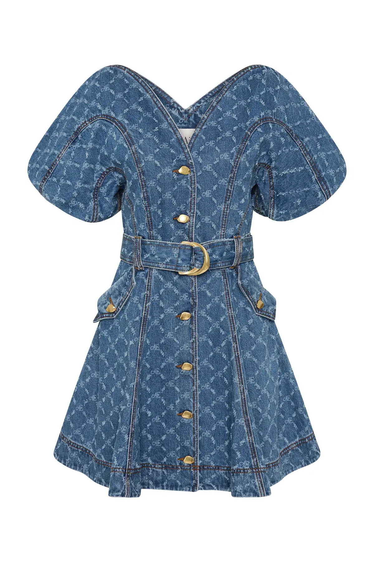 Aje Check Denim Mini Dress Diamond Logo Wash Size AU 14 - Image 7