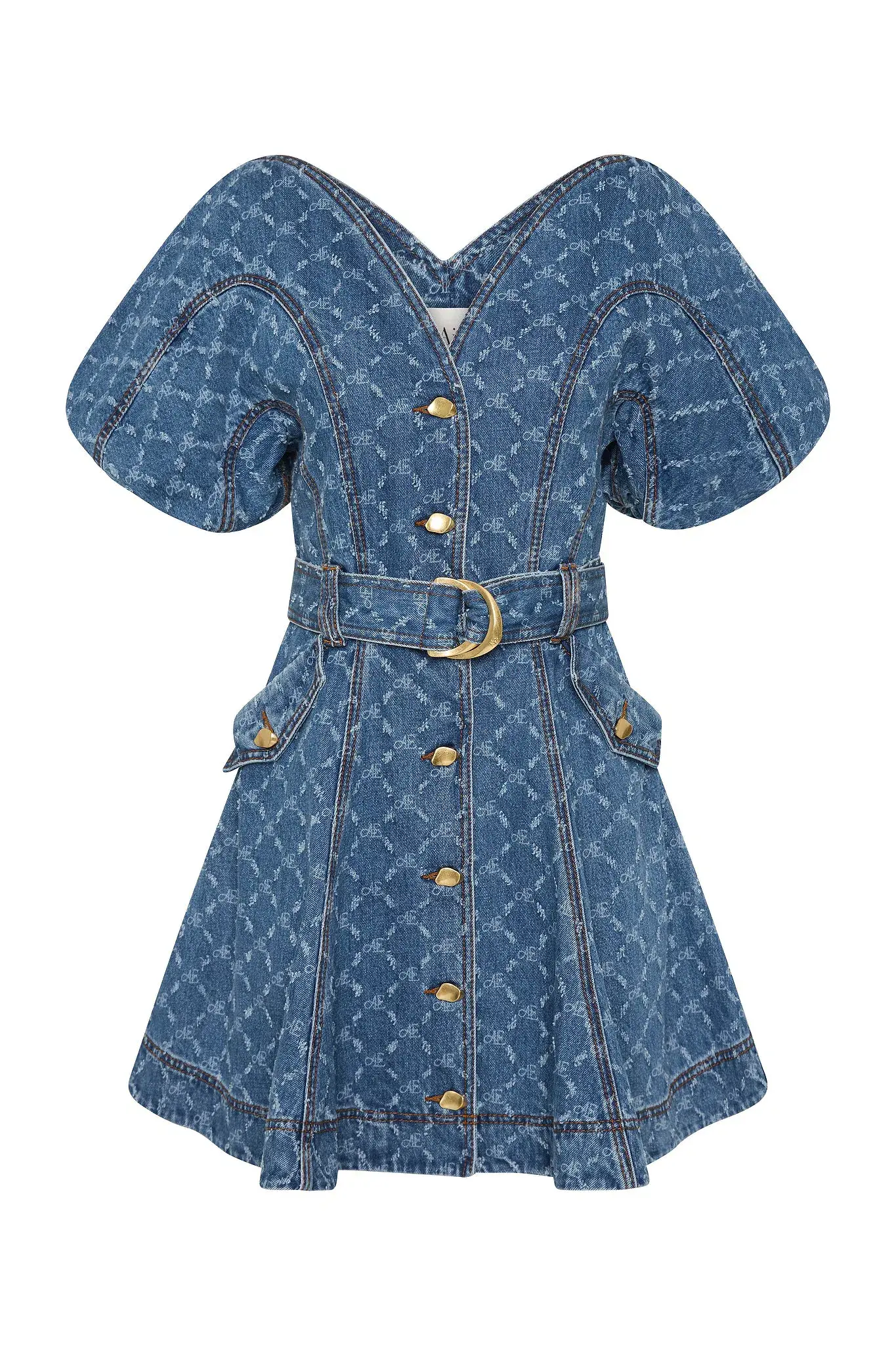Aje Check Denim Mini Dress Diamond Logo Wash Size AU 14 - Image 7