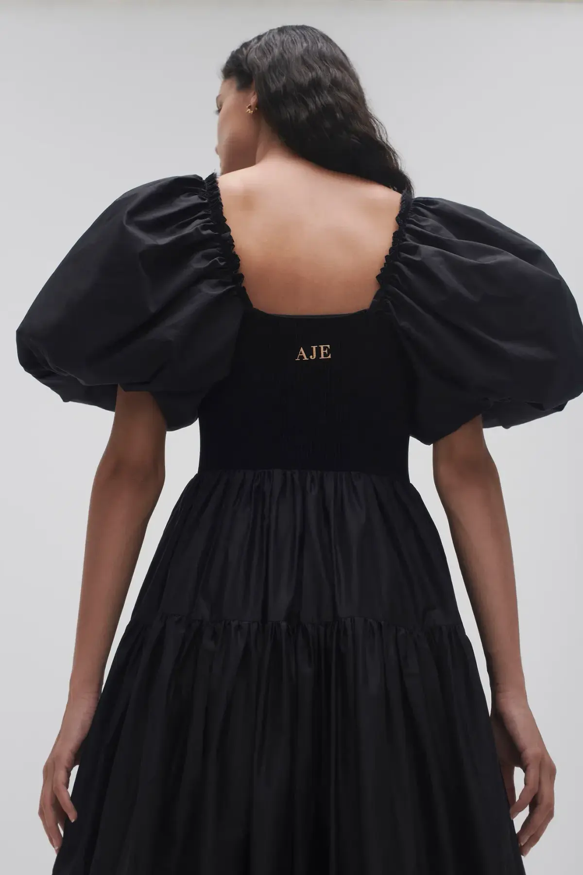 Aje Casa Puff Sleeve Midi Dress Black Size AU 6 - Image 2
