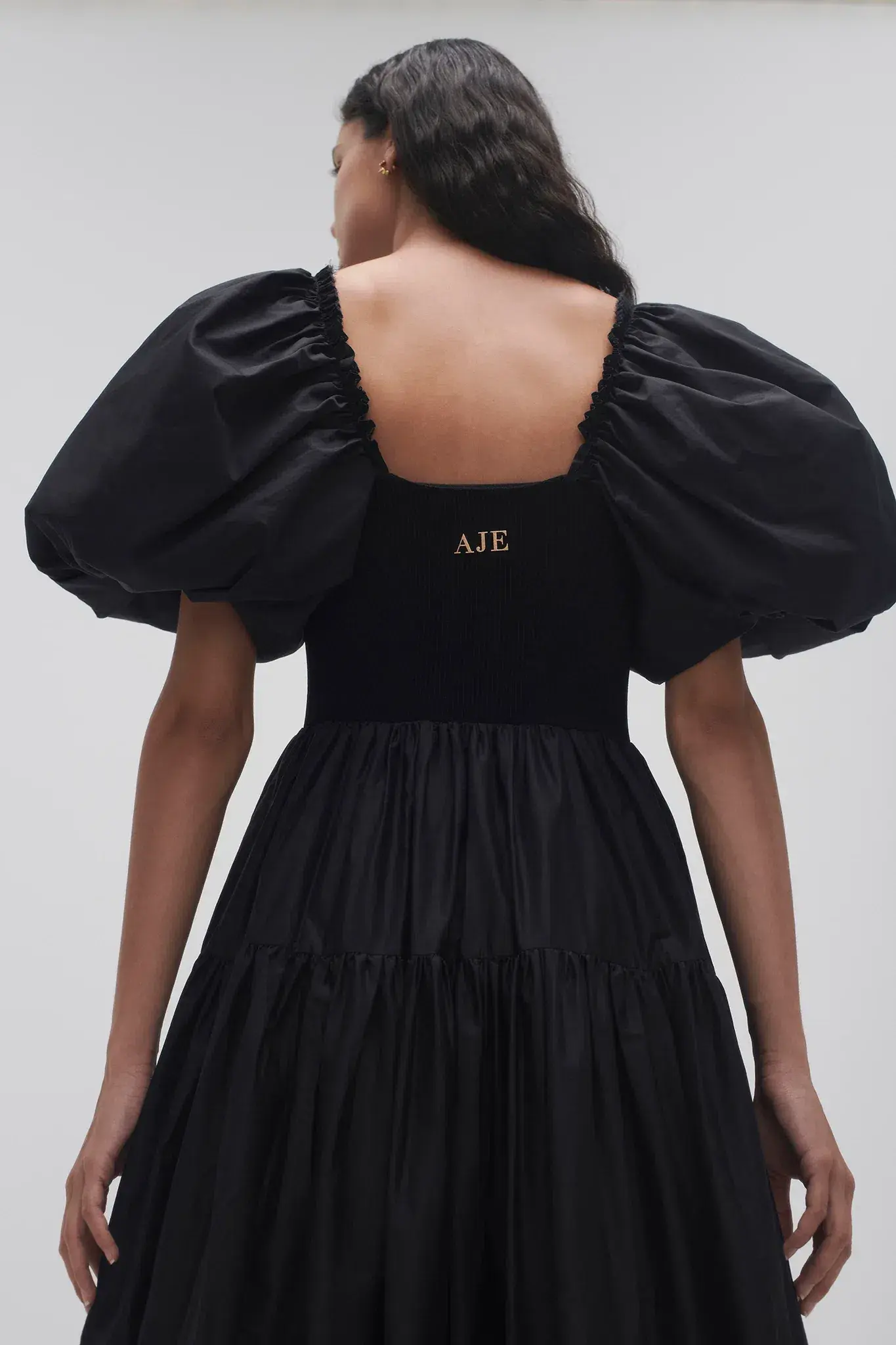 Aje Casa Puff Sleeve Midi Dress Black Size AU 6 - Image 2