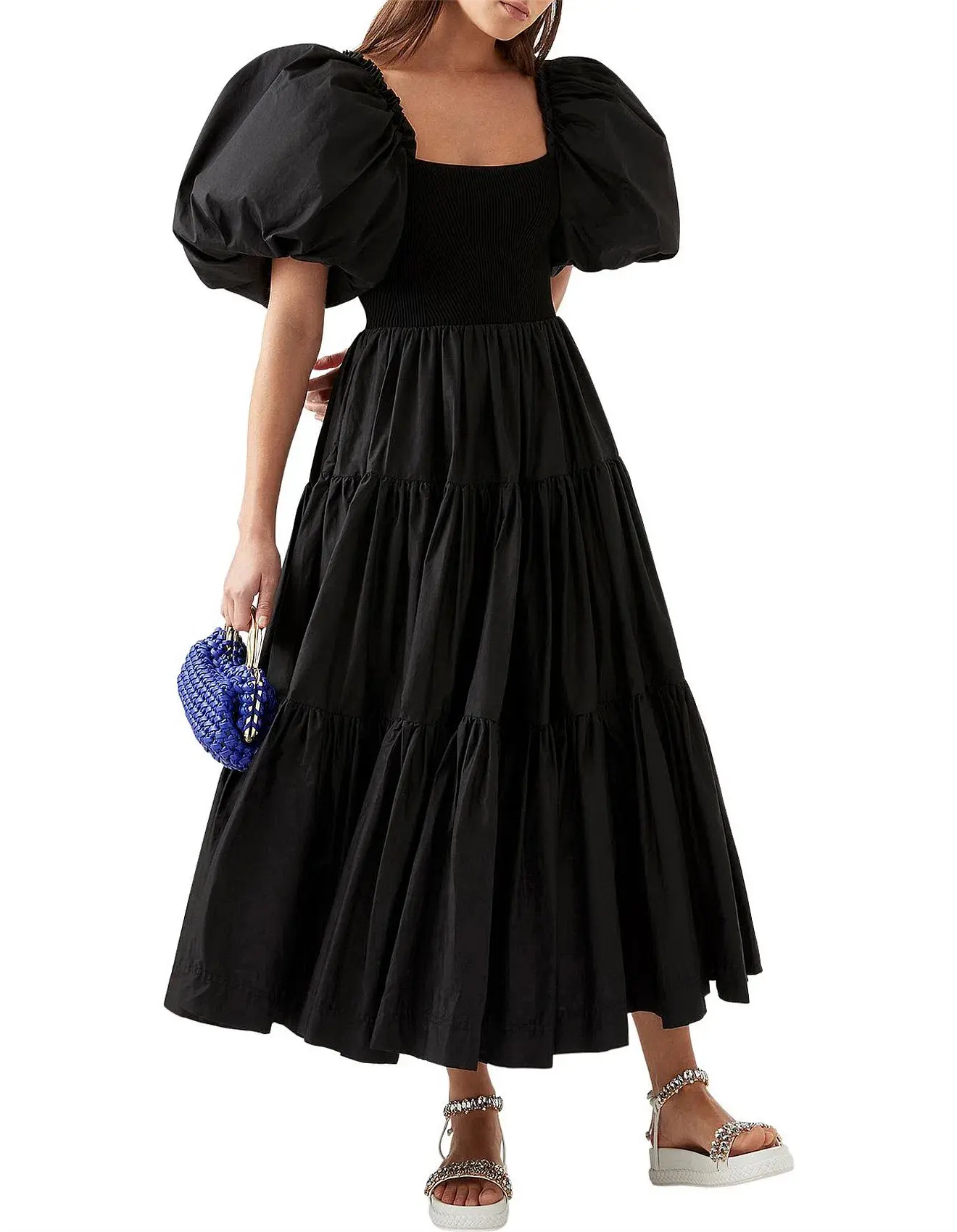 Aje Casa Puff Sleeve Midi Dress Black Size AU 6 - Image 1