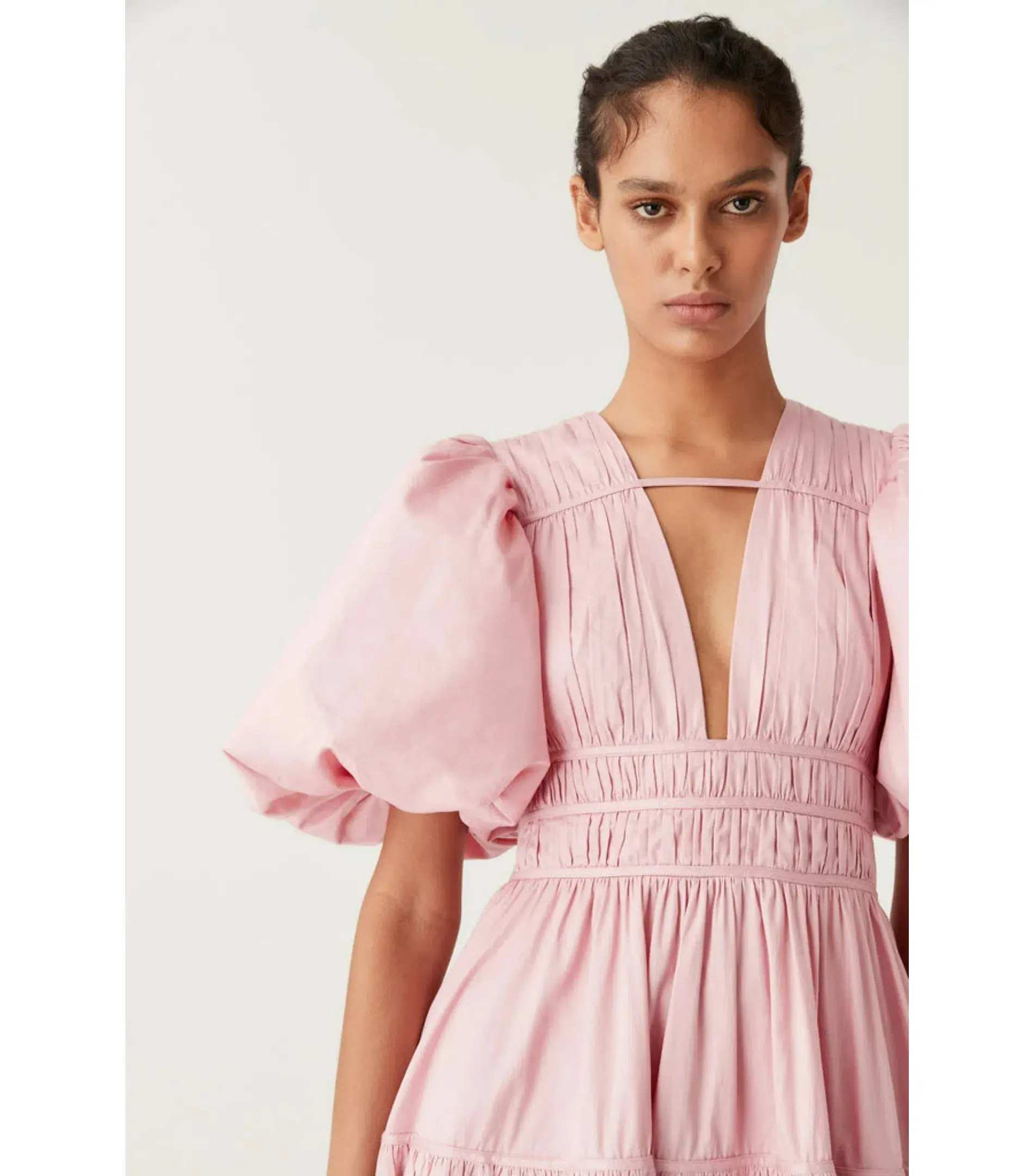 Aje Fallingwater Gathered Midi Dress Chalk Pink Size AU 6 - Image 2