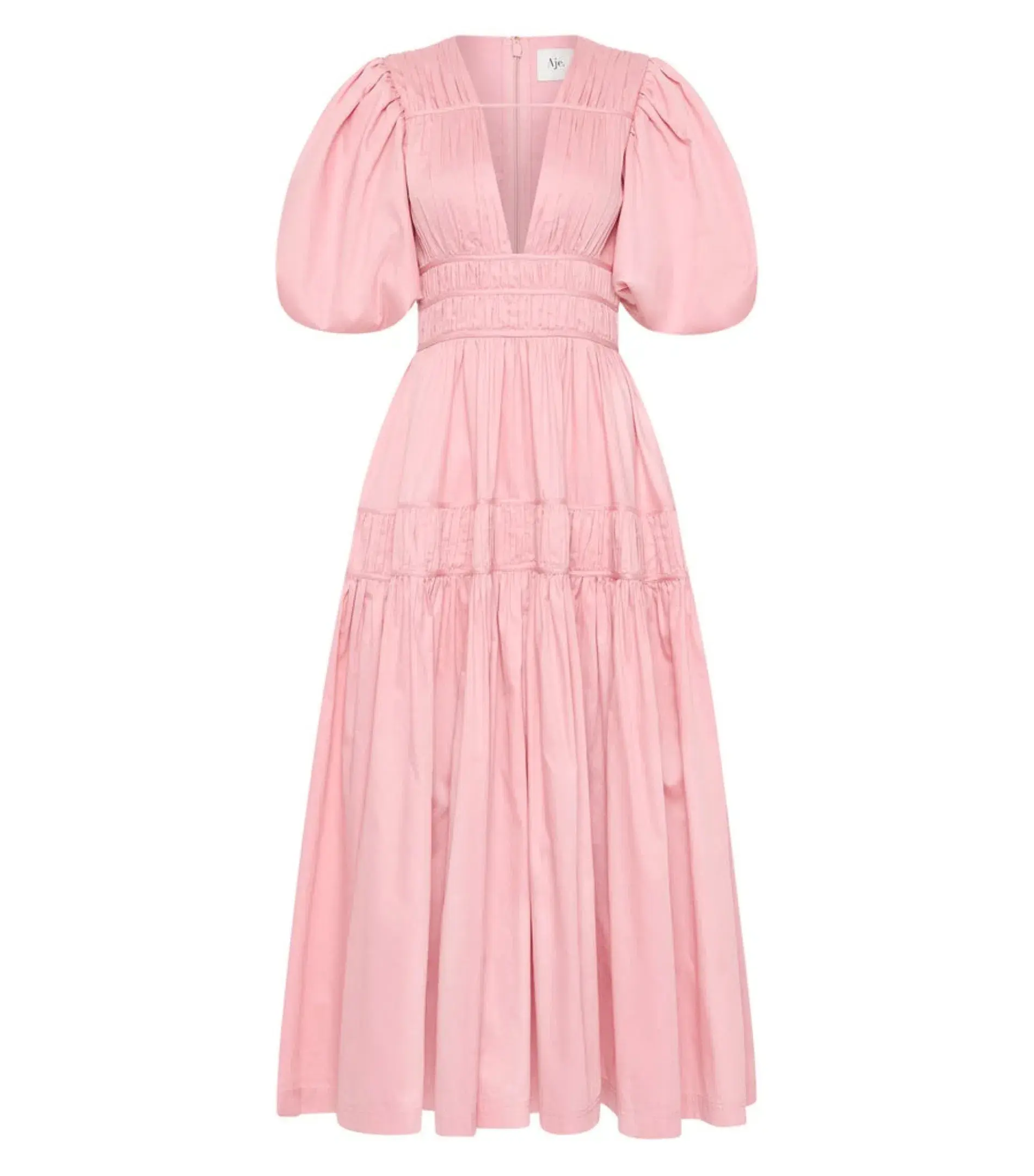 Aje Fallingwater Gathered Midi Dress Chalk Pink Size AU 6 - Image 4