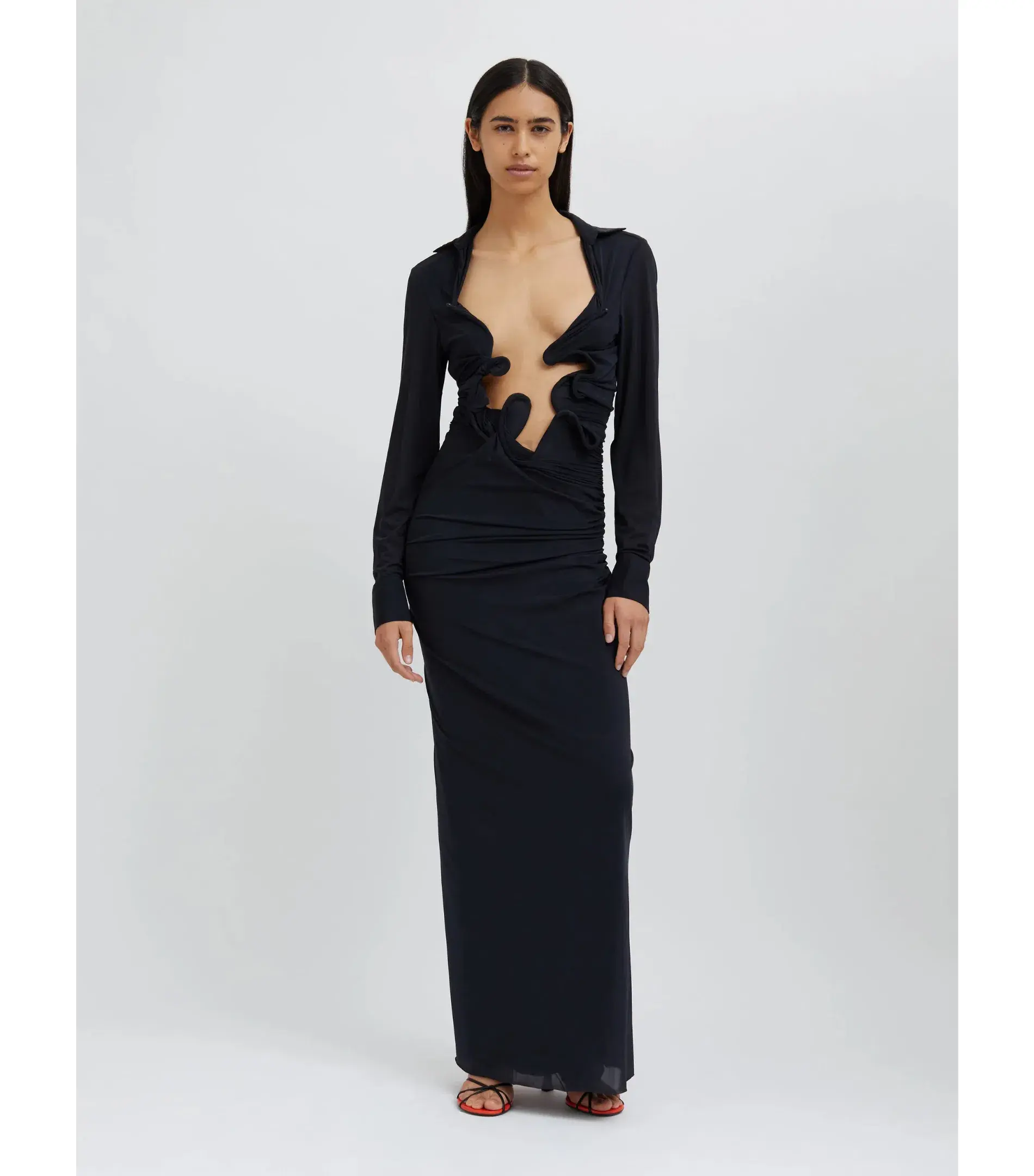 Christopher Esber Venus Plunge Maxi Shirt Dress Black Size AU 6 - Image 1