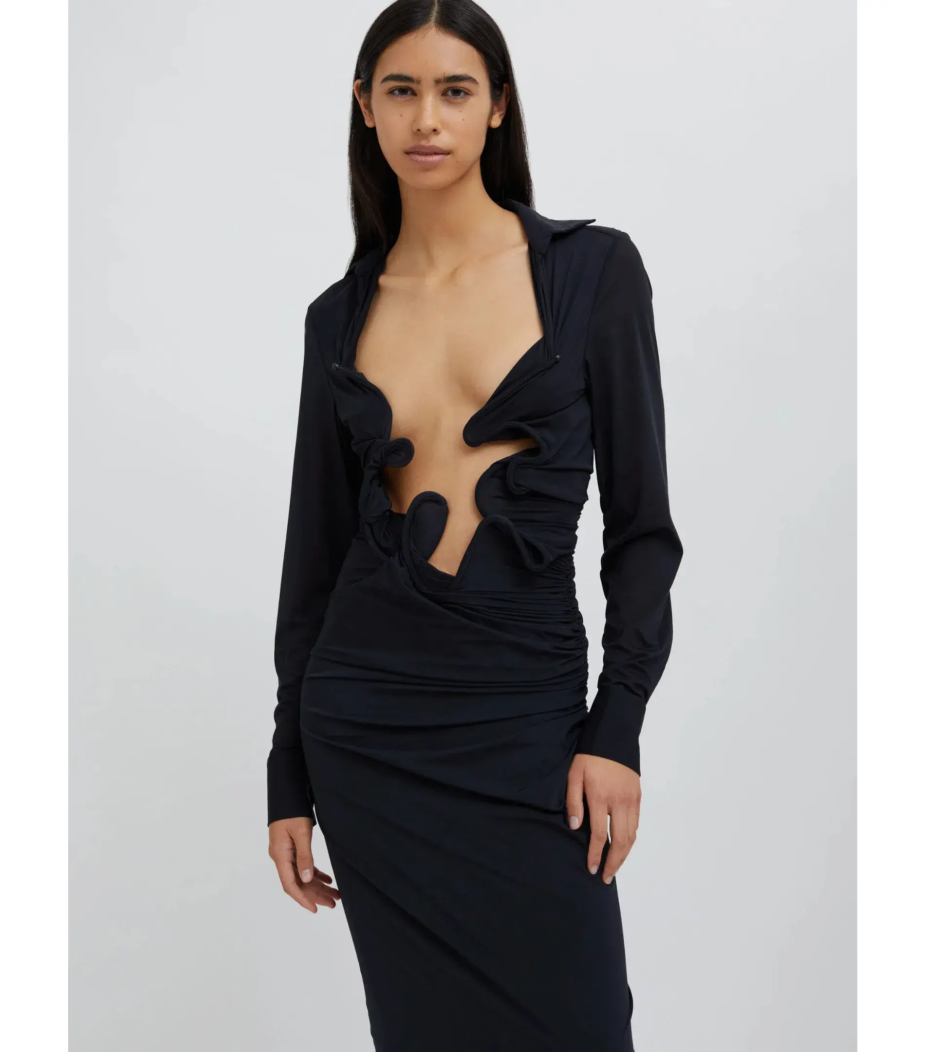 Christopher Esber Venus Plunge Maxi Shirt Dress Black Size AU 6 - Image 2