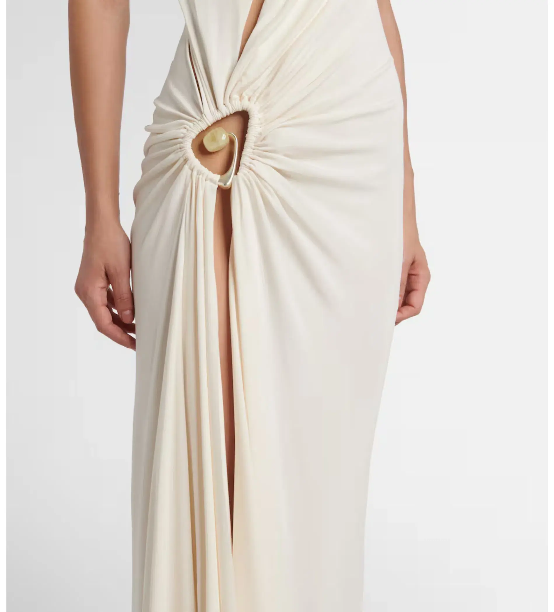 Christopher Esber Veer Spiral Crystal Draped Jersey Maxi Dress in Milk Size AU 8 - Image 5