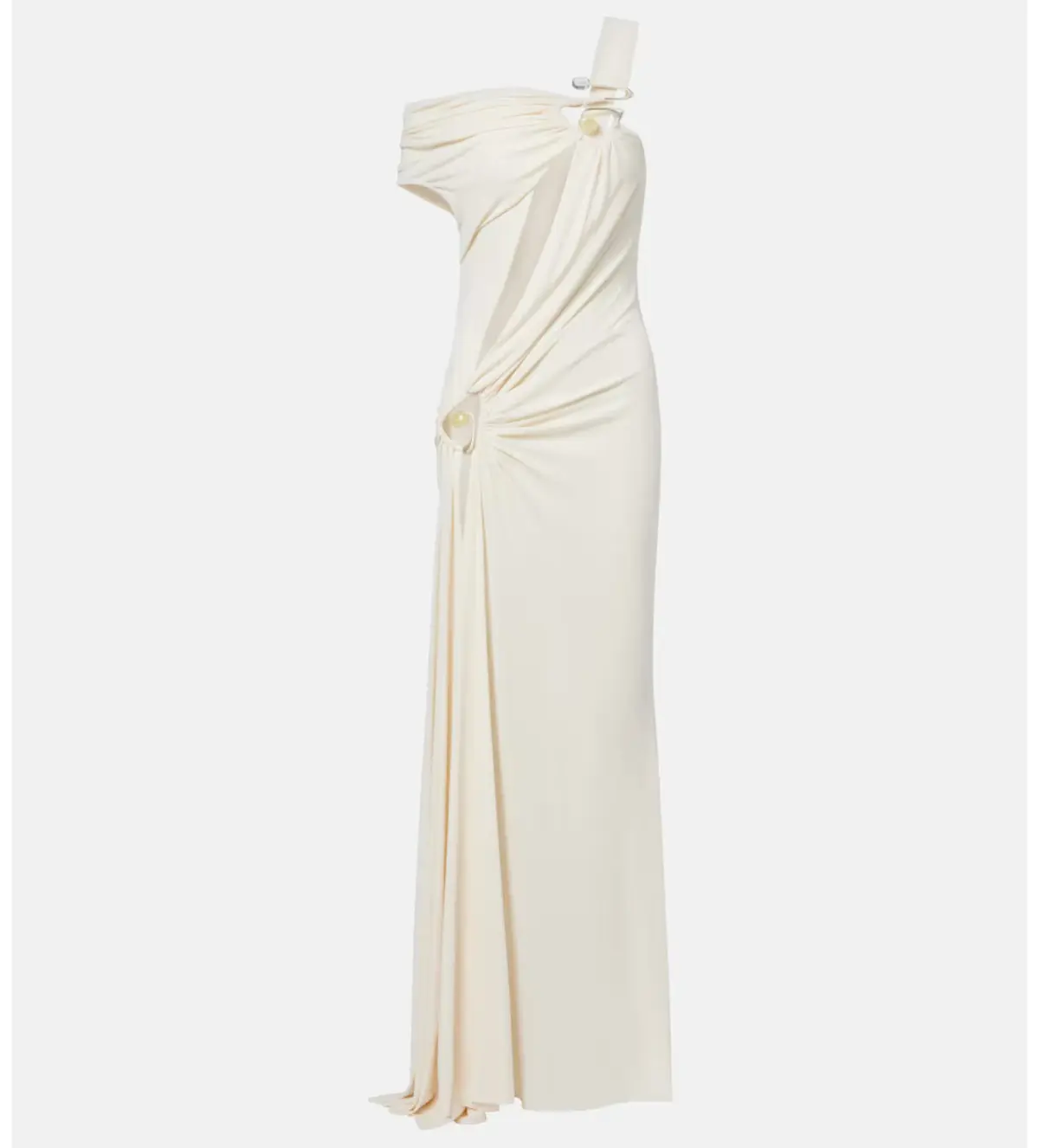 Christopher Esber Veer Spiral Crystal Draped Jersey Maxi Dress in Milk Size AU 8 - Image 6