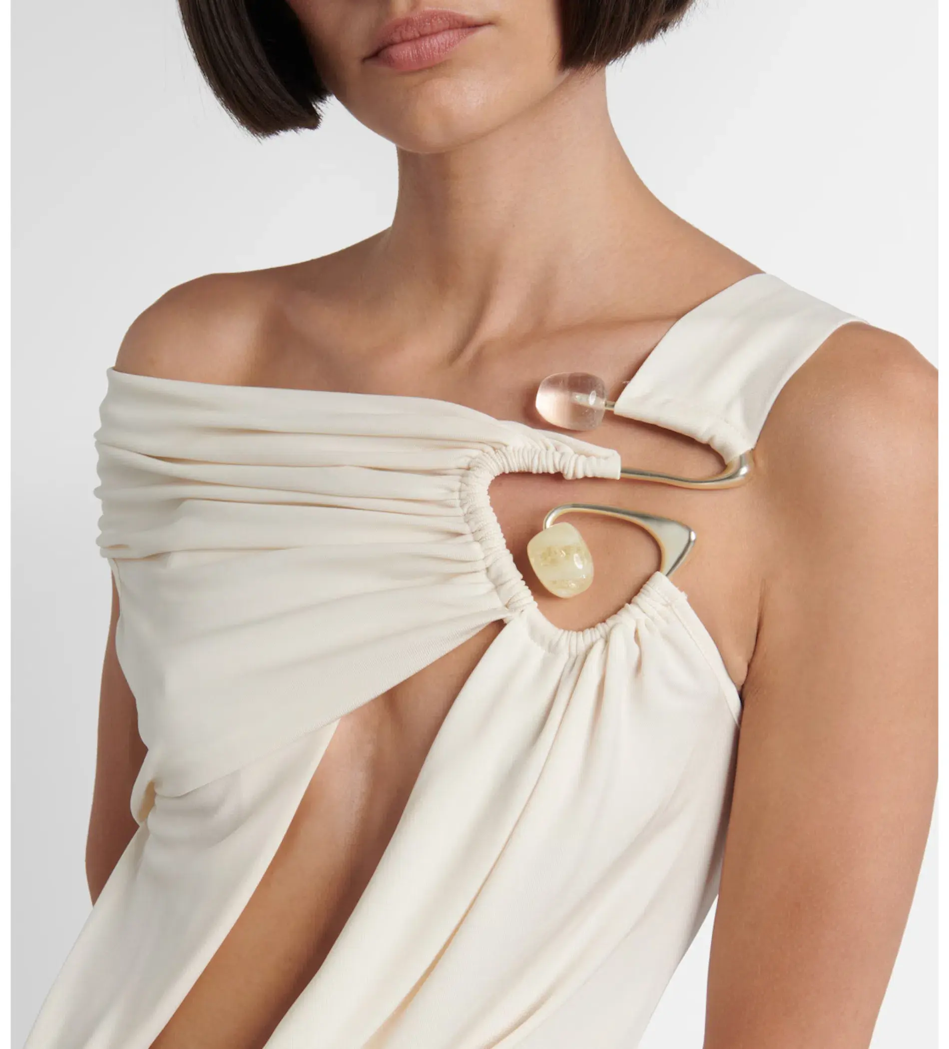 Christopher Esber Veer Spiral Crystal Draped Jersey Maxi Dress in Milk Size AU 8 - Image 4