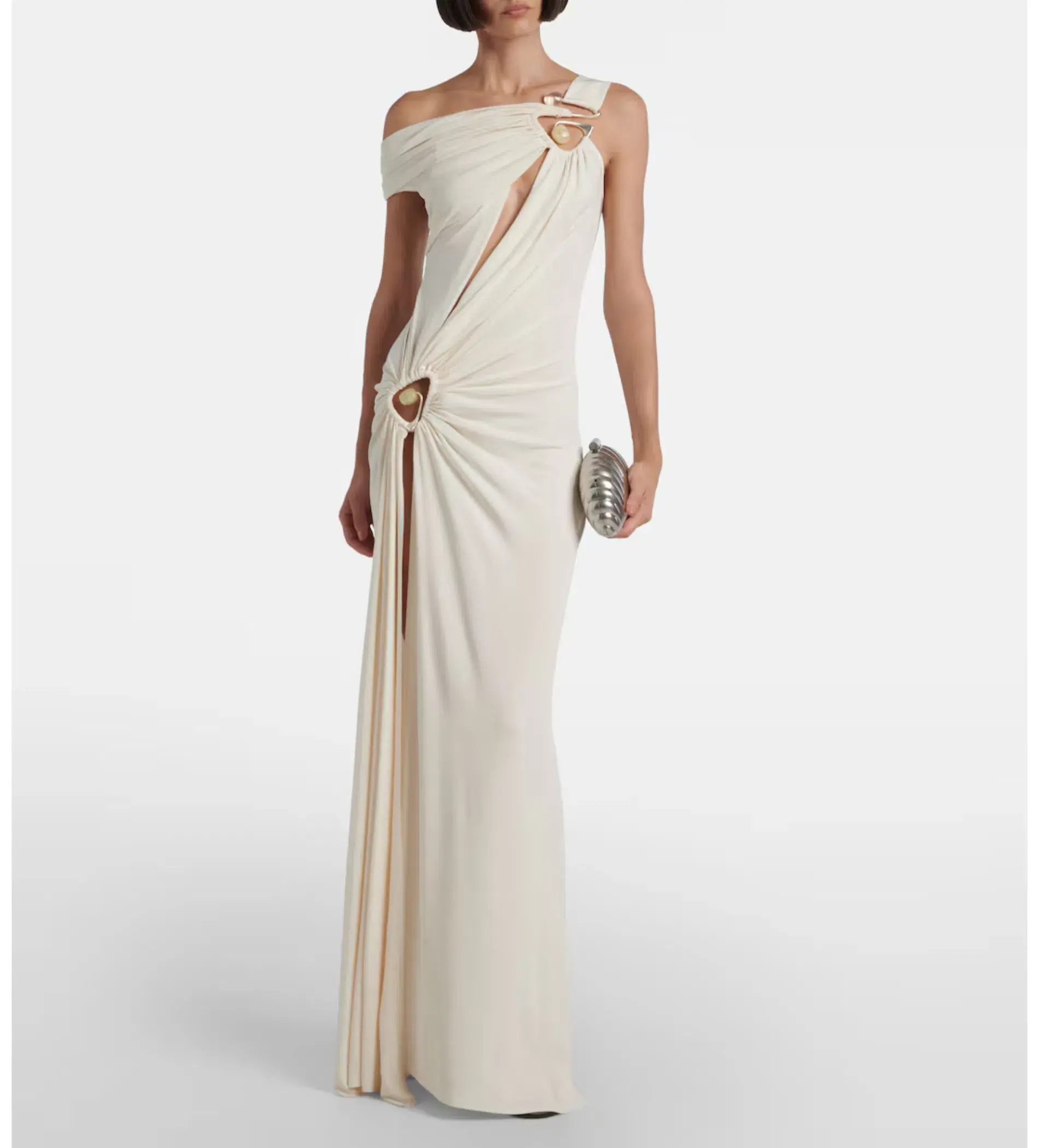 Christopher Esber Veer Spiral Crystal Draped Jersey Maxi Dress in Milk Size AU 8 - Image 1