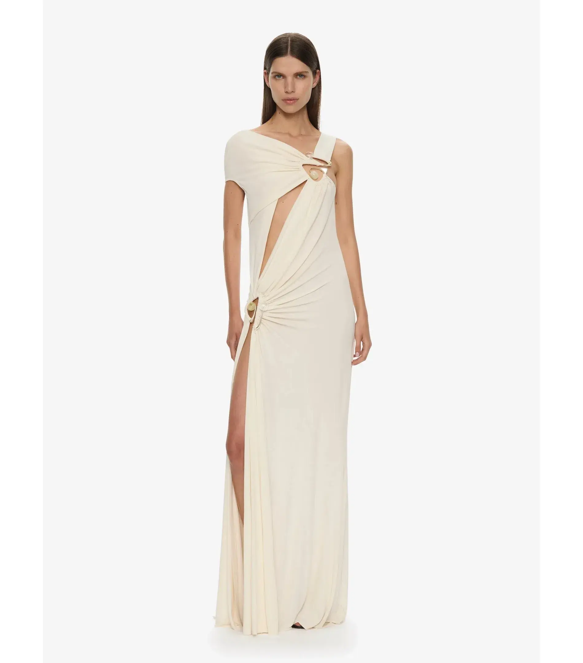 Christopher Esber Veer Spiral Crystal Draped Jersey Maxi Dress Milk Size AU 10 - Image 2