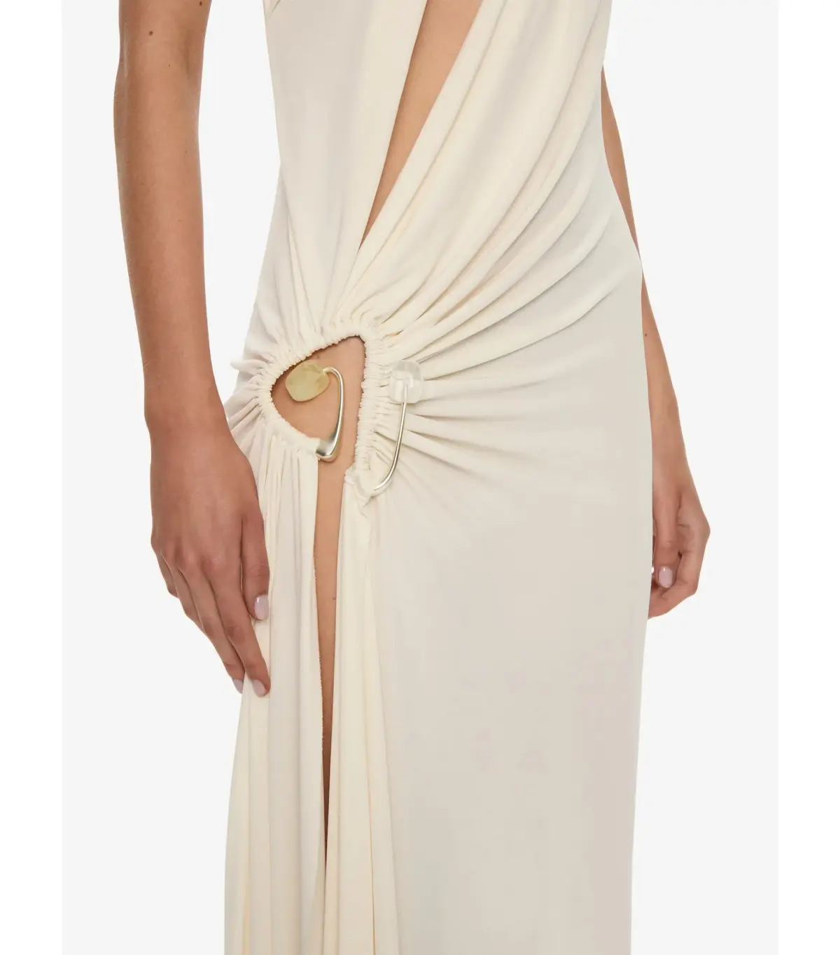 Christopher Esber Veer Spiral Crystal Draped Jersey Maxi Dress Milk Size AU 10 - Image 3