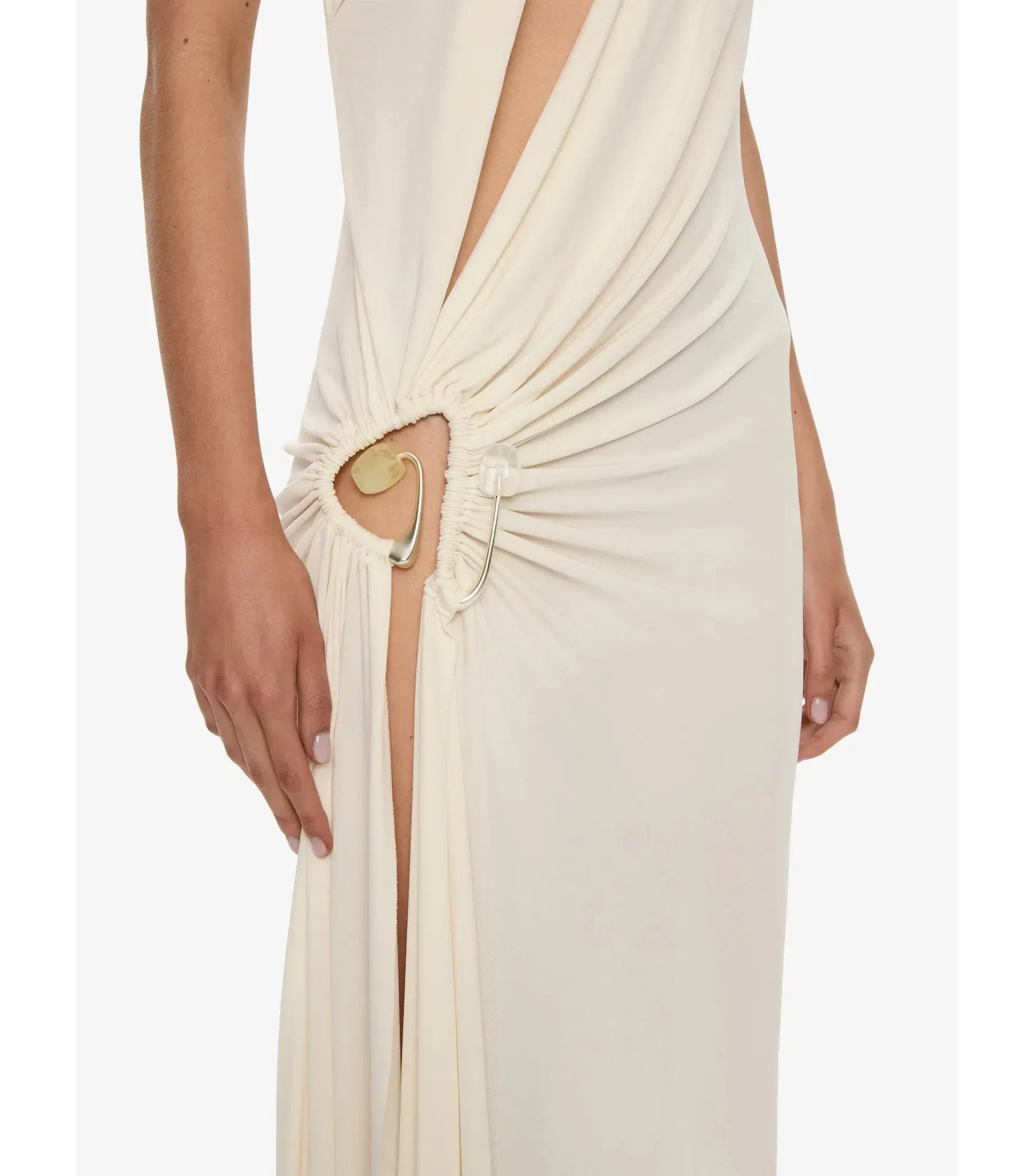 Christopher Esber Veer Spiral Crystal Draped Jersey Maxi Dress Milk Size AU 10 - Image 3
