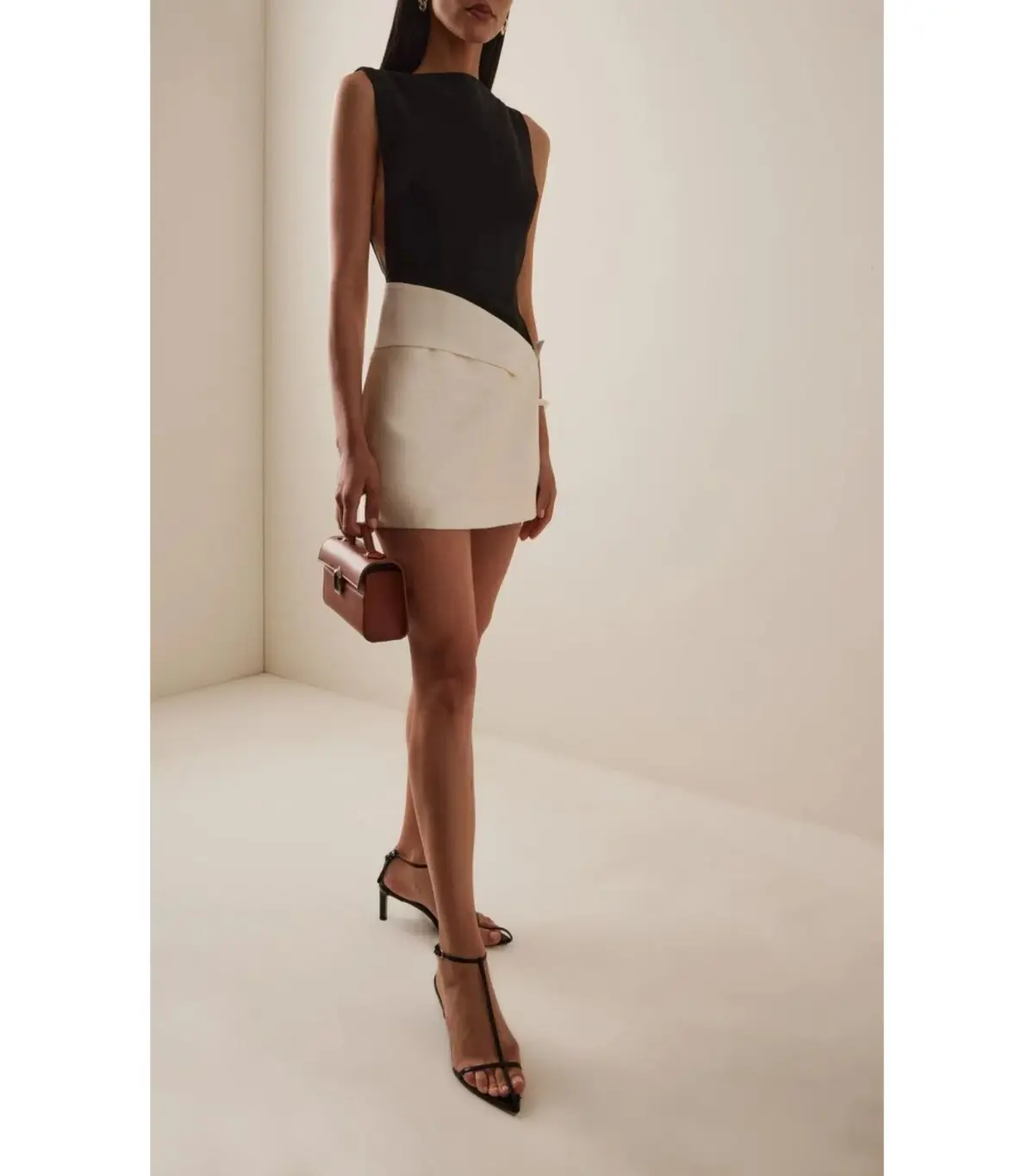 Rachel Gilbert Rikki Foldover Stretch-crepe Mini Dress Black/White Size AU 8  - Image 1