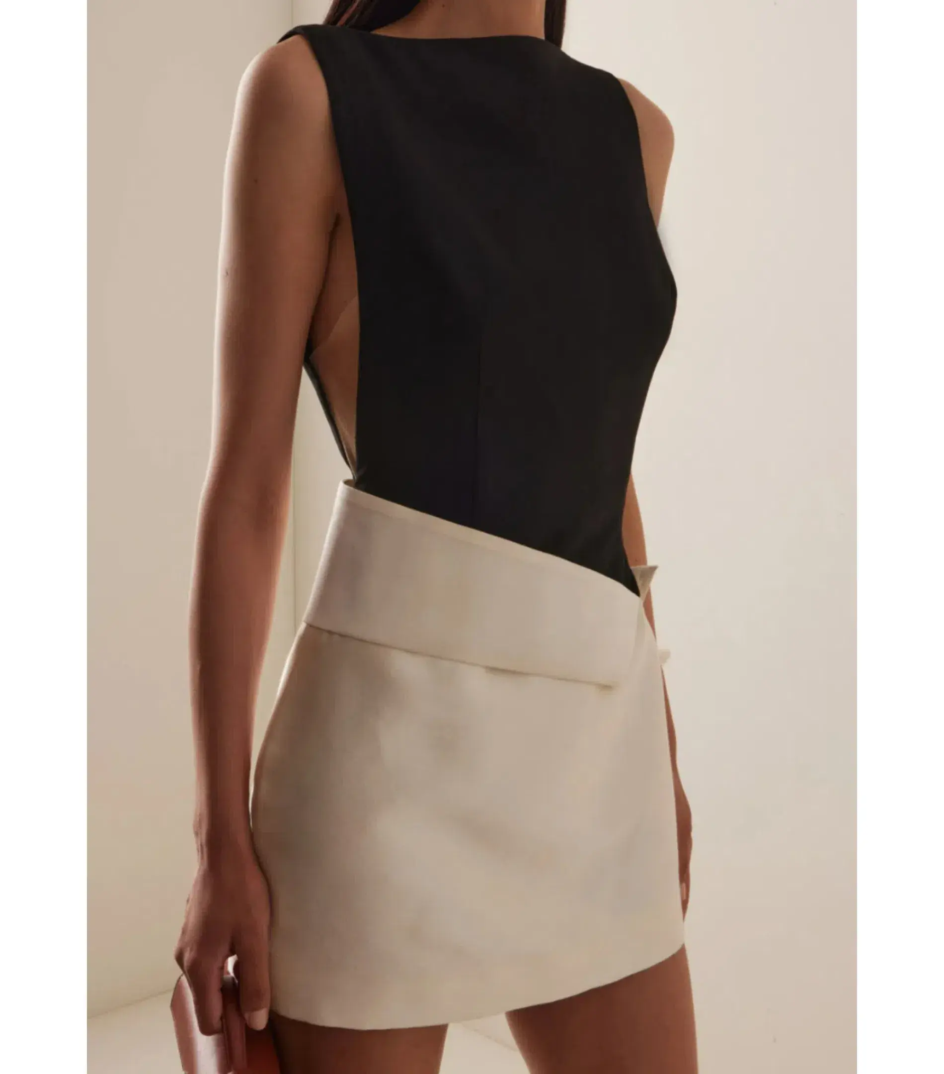 Rachel Gilbert Rikki Foldover Stretch-crepe Mini Dress Black/White Size AU 6  - Image 2