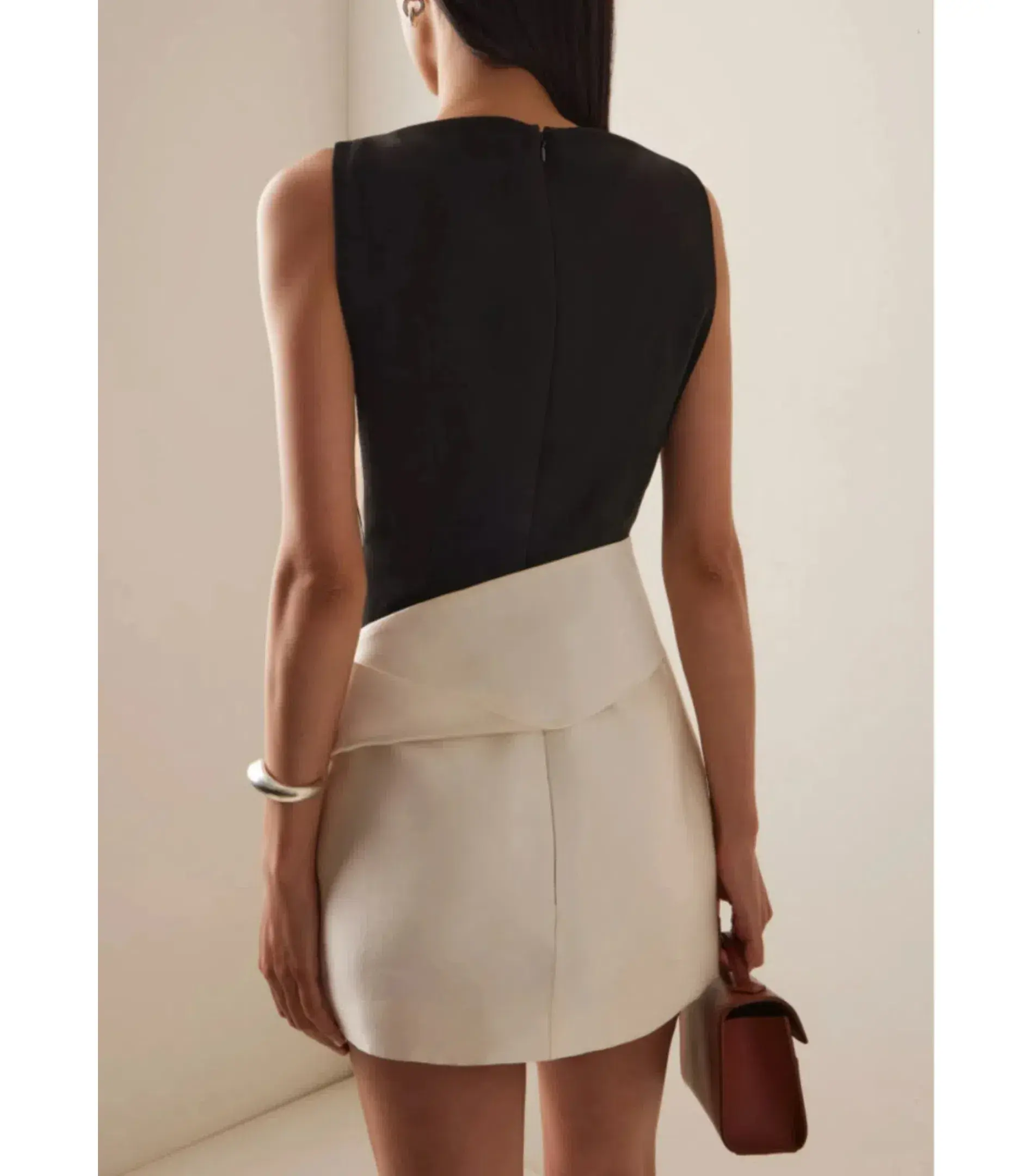 Rachel Gilbert Rikki Foldover Stretch-crepe Mini Dress Black/White Size AU 6  - Image 3