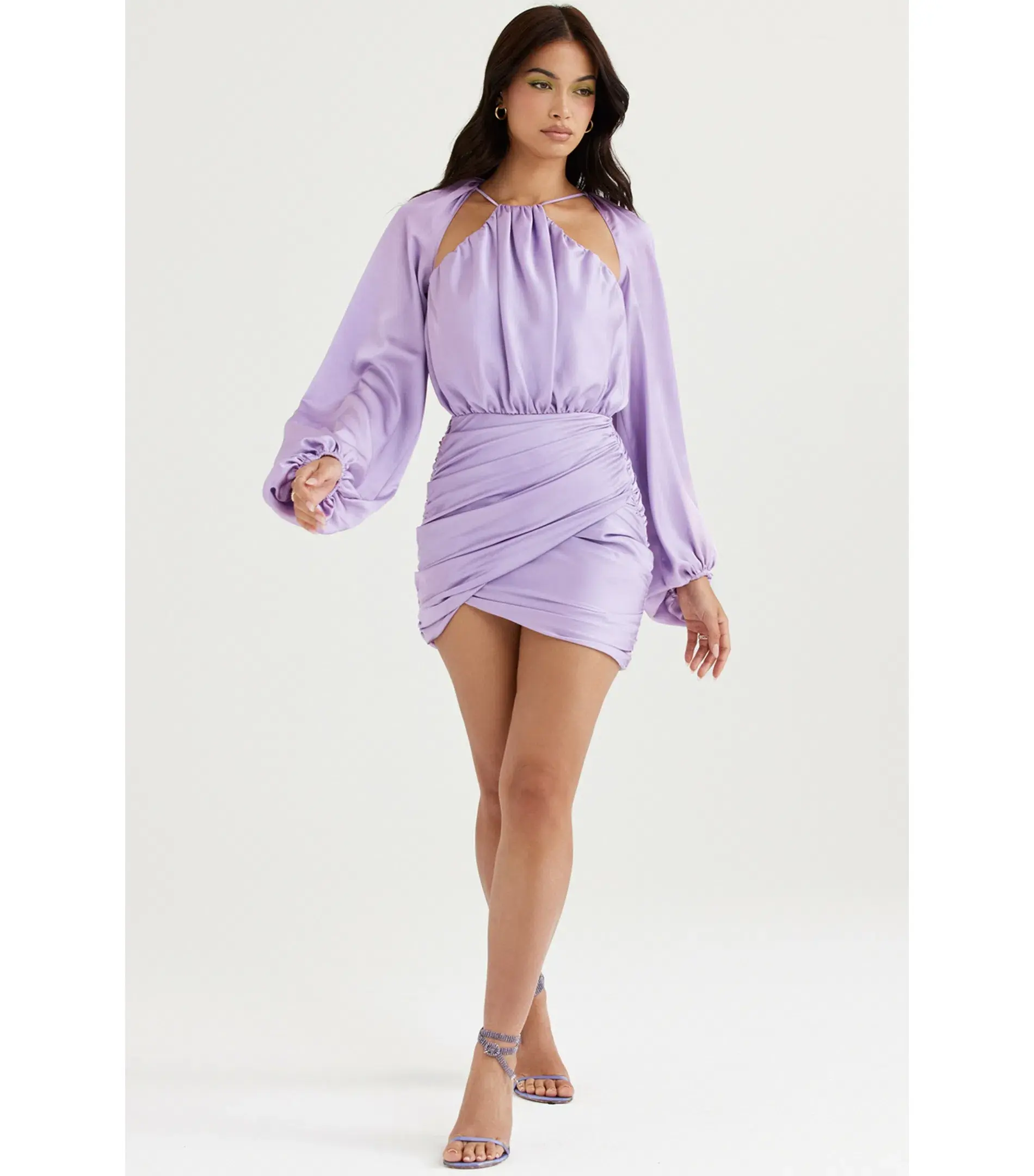 House of CB Kate Satin Wrap Front Mini Dress Orchid Size AU 10 - Image 1