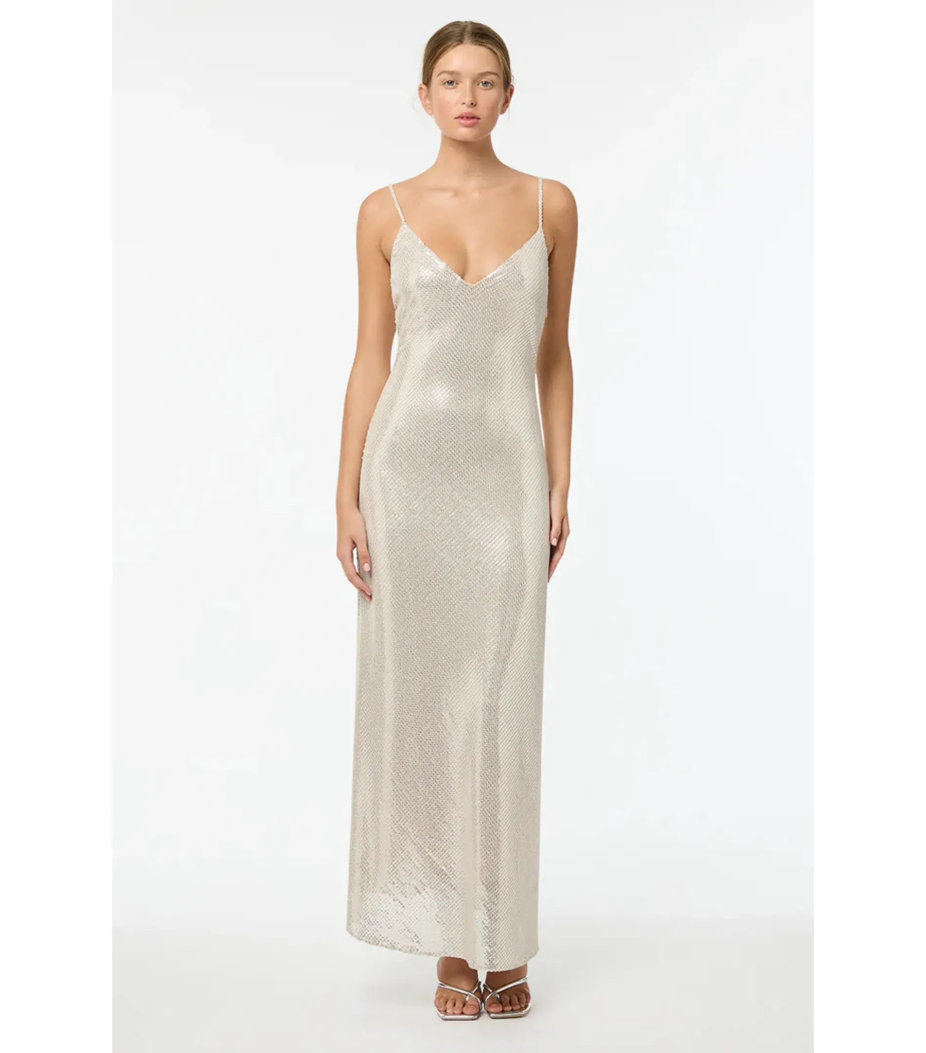 Manning Cartell High Voltage Slip Maxi Dress Nude Silver Size AU 6 - Image 1
