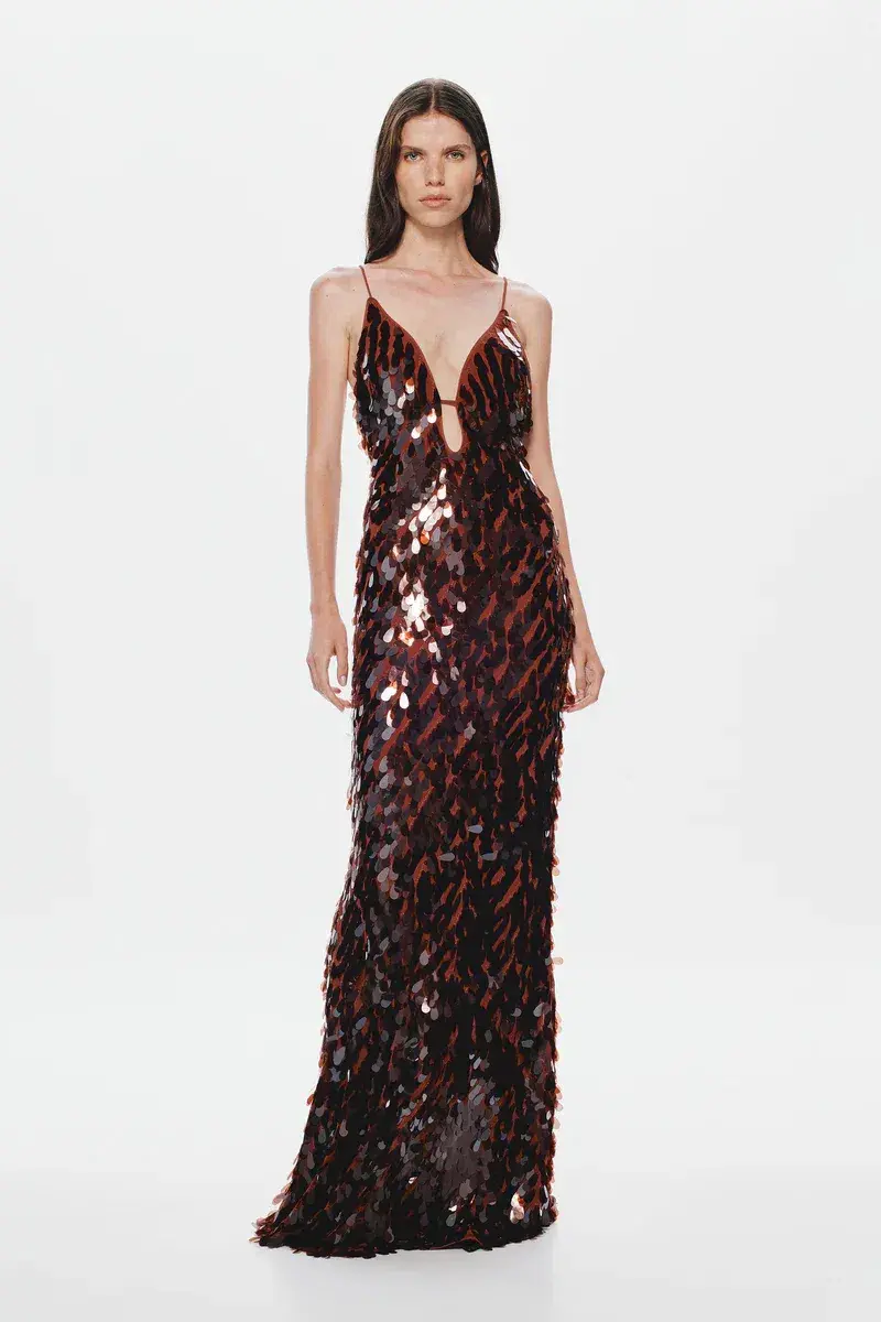 MISHA The Sapphire Sequin Maxi Dress in Fig Size 6/XS - Image 2