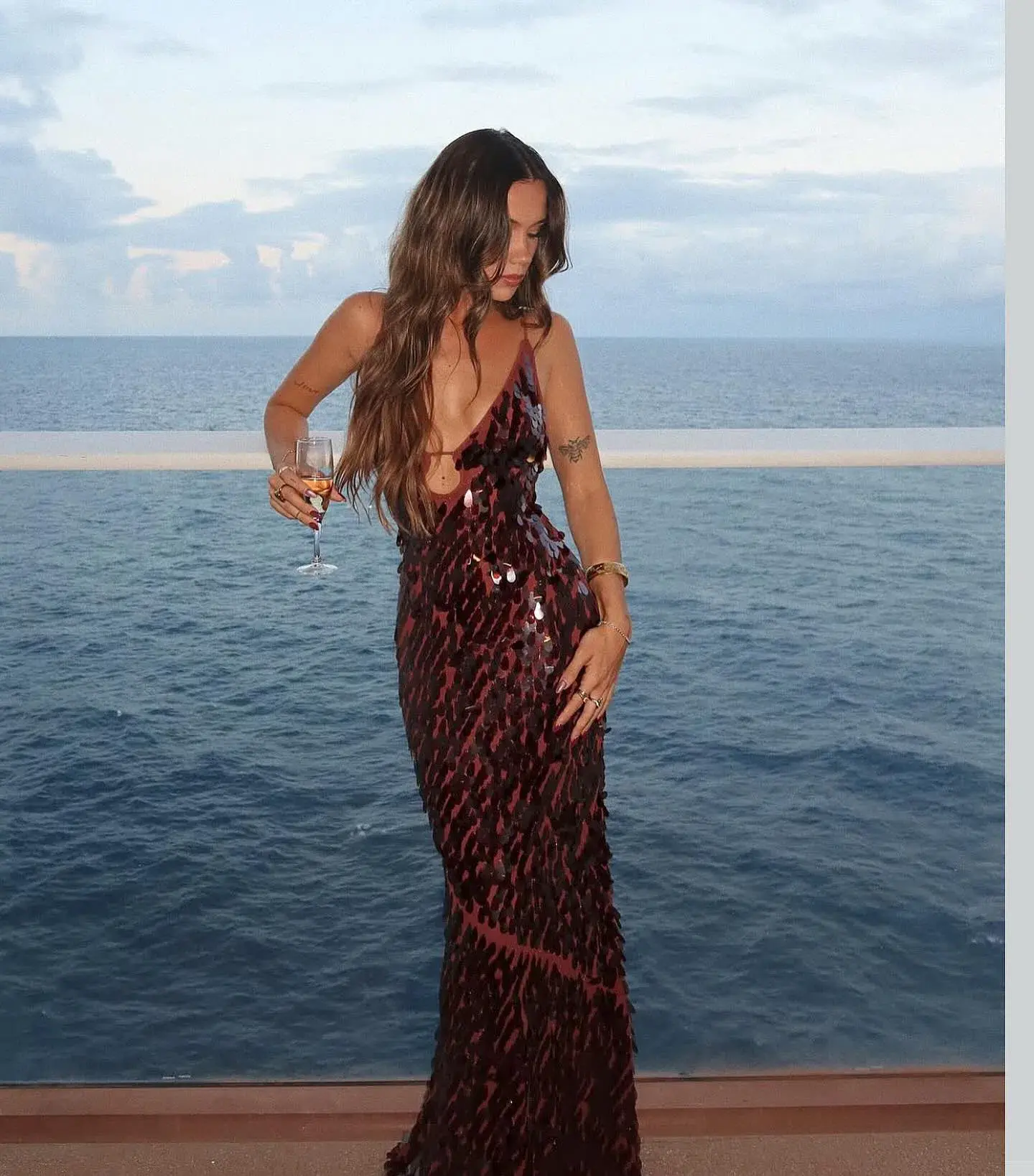 Misha Collection The Sapphire Sequin Maxi Dress in Fig Brown Size 10/M - Image 5