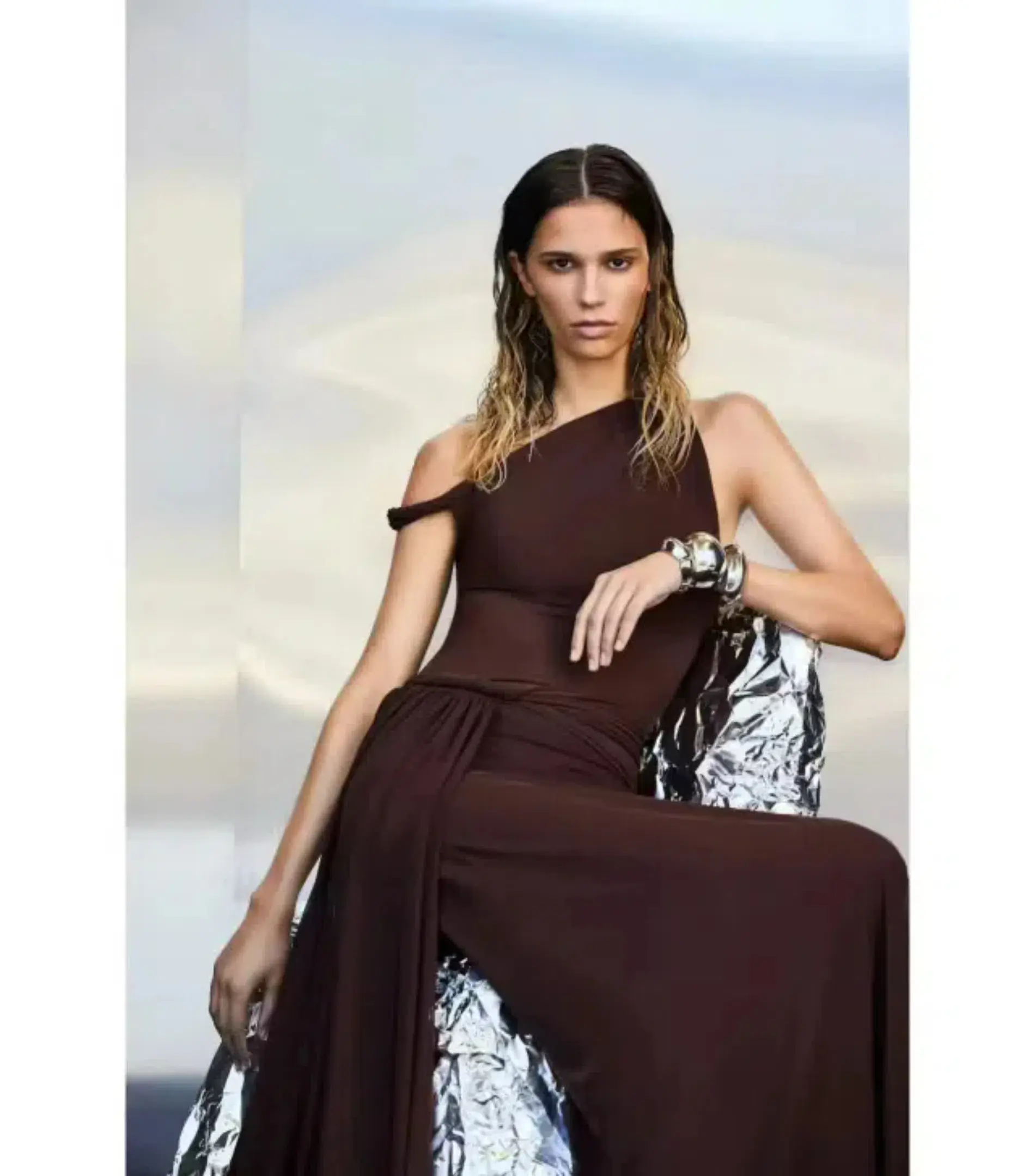 Misha Collection Sisal Mesh Maxi Dress Espresso Size 8/S - Image 4