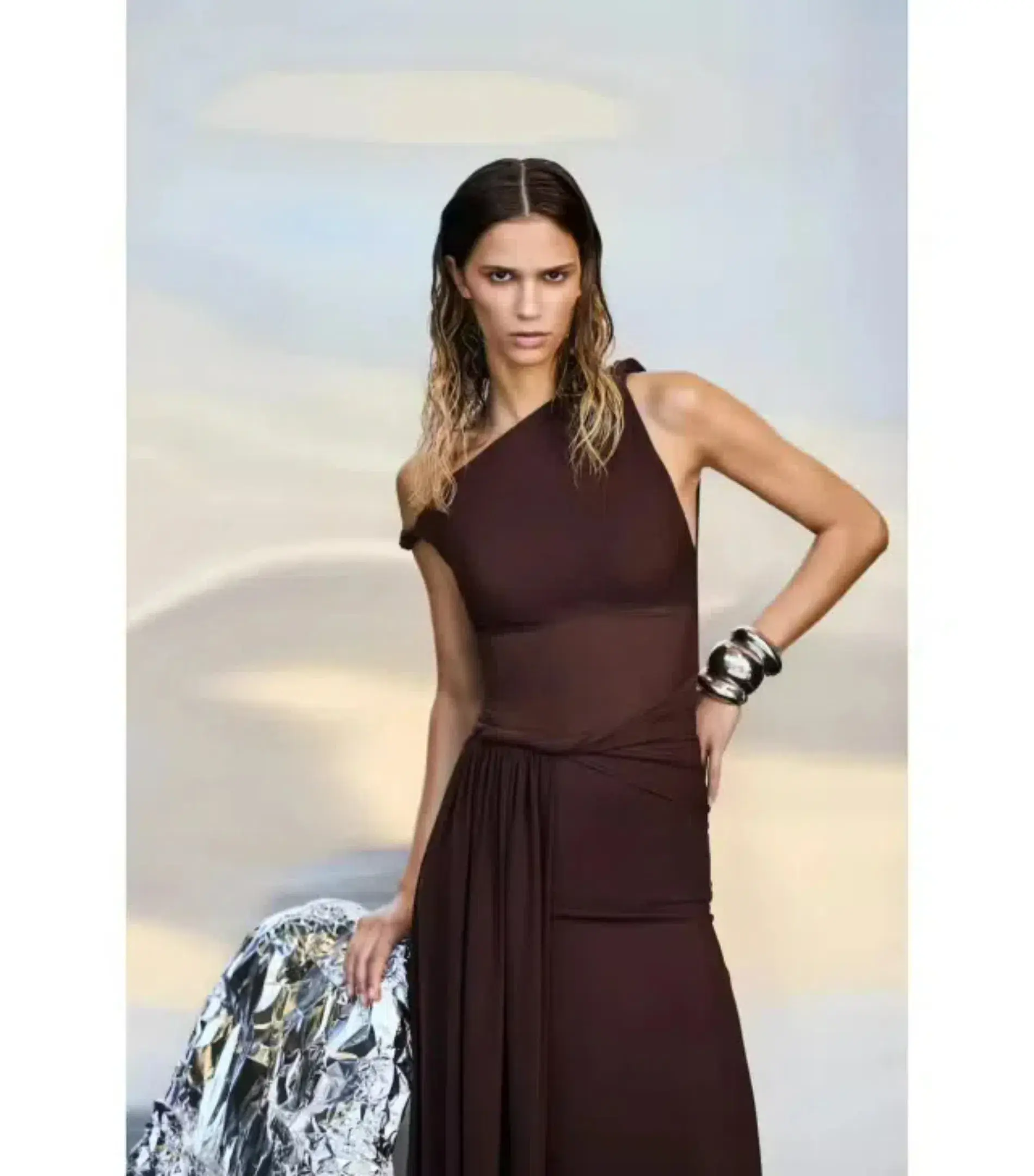 Misha Collection Sisal Mesh Maxi Dress Espresso Size 8/S - Image 5