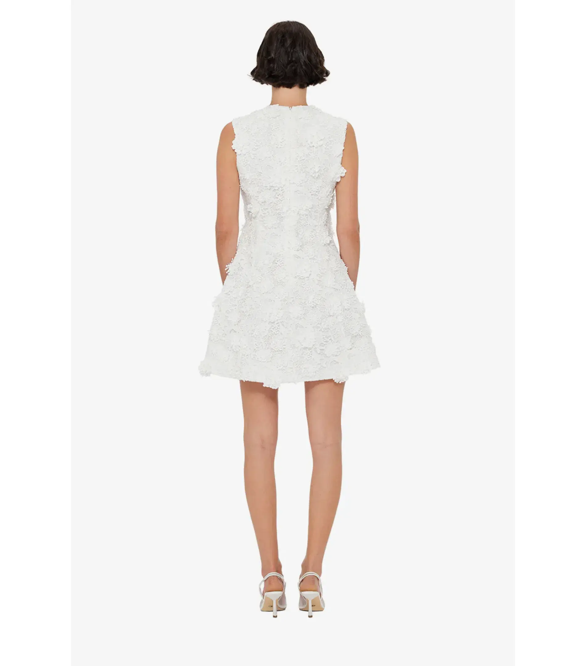 Leo Lin Briana V Neck Embroidered Lace Mini Dress in Snow Size AU 8 - Image 3