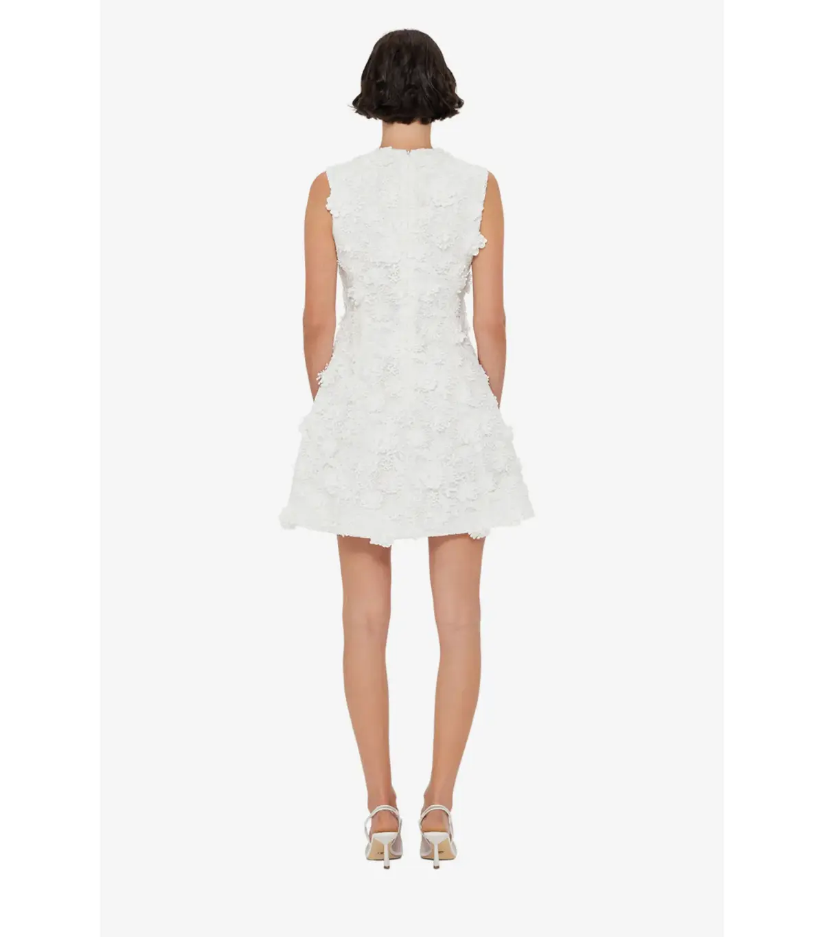 Leo Lin Briana V Neck Embroidered Lace Mini Dress in Snow Size AU 10 - Image 3