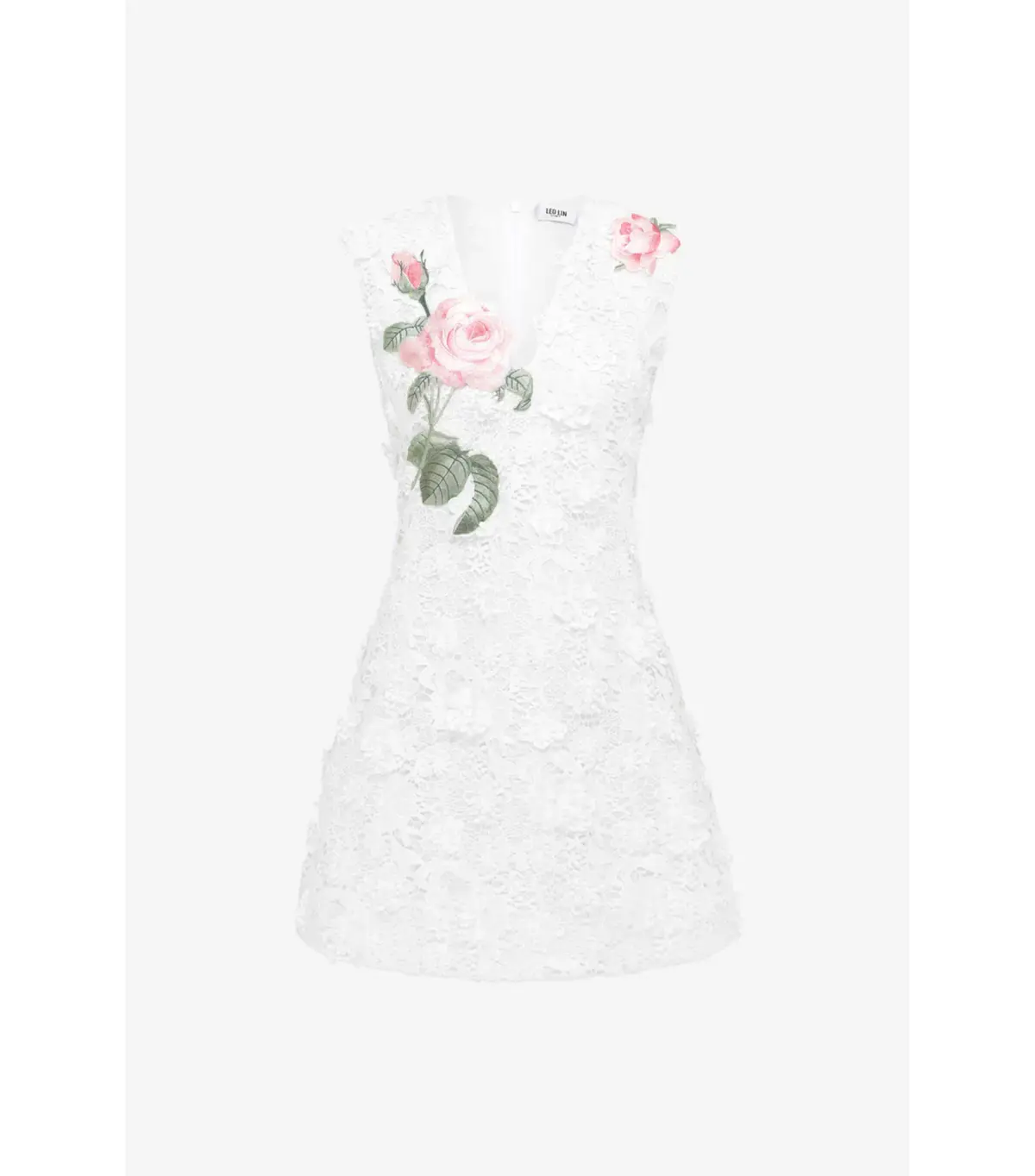 Leo Lin Briana V Neck Embroidered Lace Mini Dress in Snow Size AU 14 - Image 4