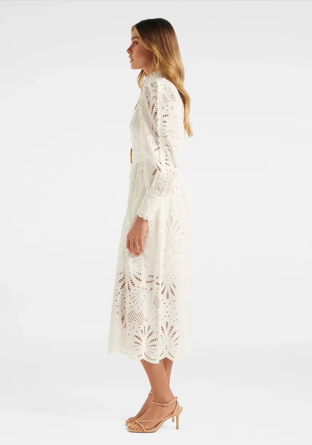 Forever New Fifi Broderie Midi Shirt Dress White Size S / AU 8 - Image 2