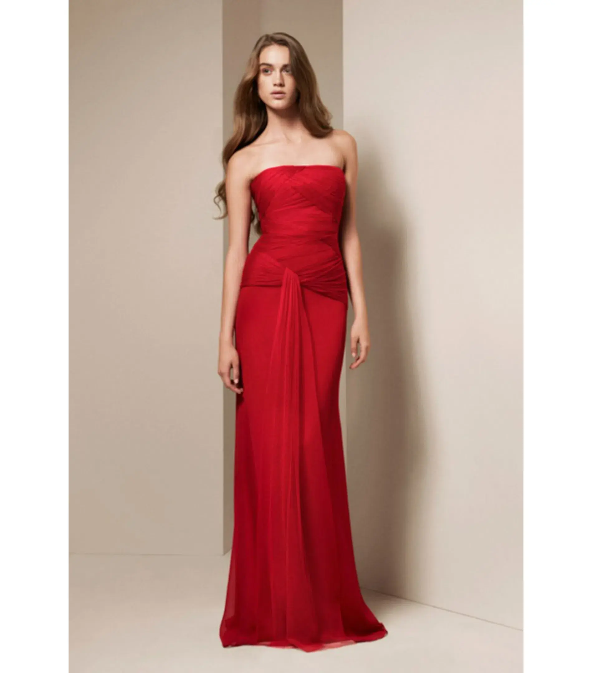Vera Wang Strapless Chiffon Maxi Gown Red Size AU 8 - Image 1