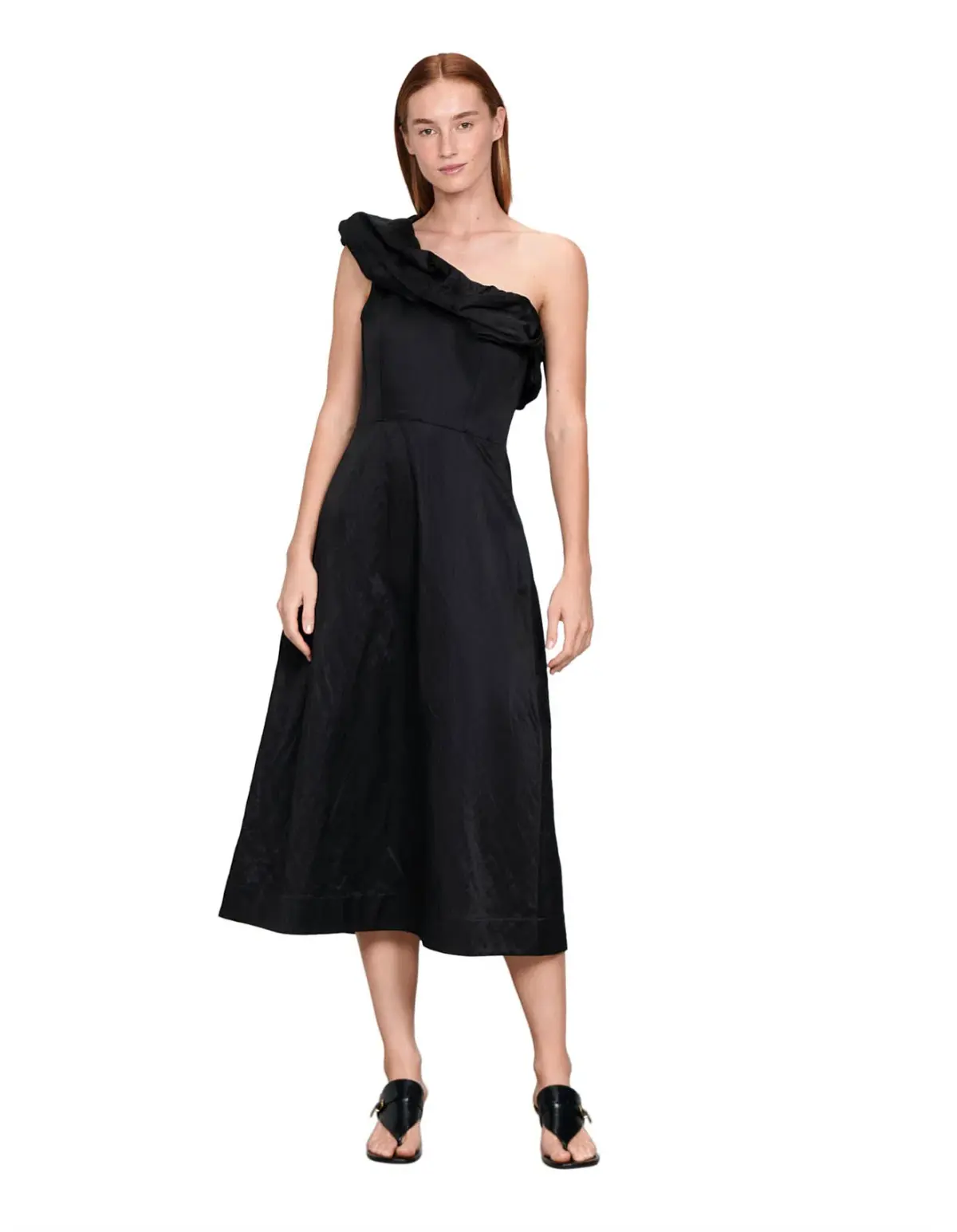 Veronika Maine Satin one shoulder black dress 14 - Image 1