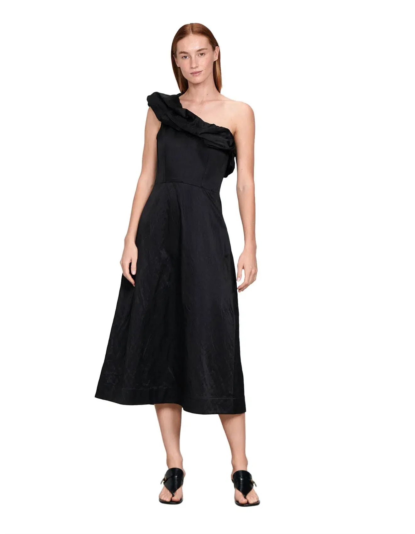 Veronika Maine Satin one shoulder black dress 14 - Image 1