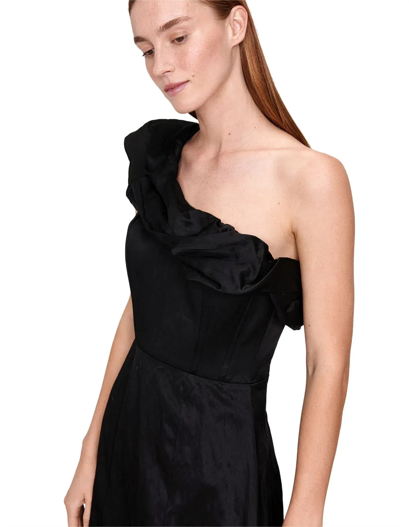 Veronika Maine Satin one shoulder black dress 14 - Image 2