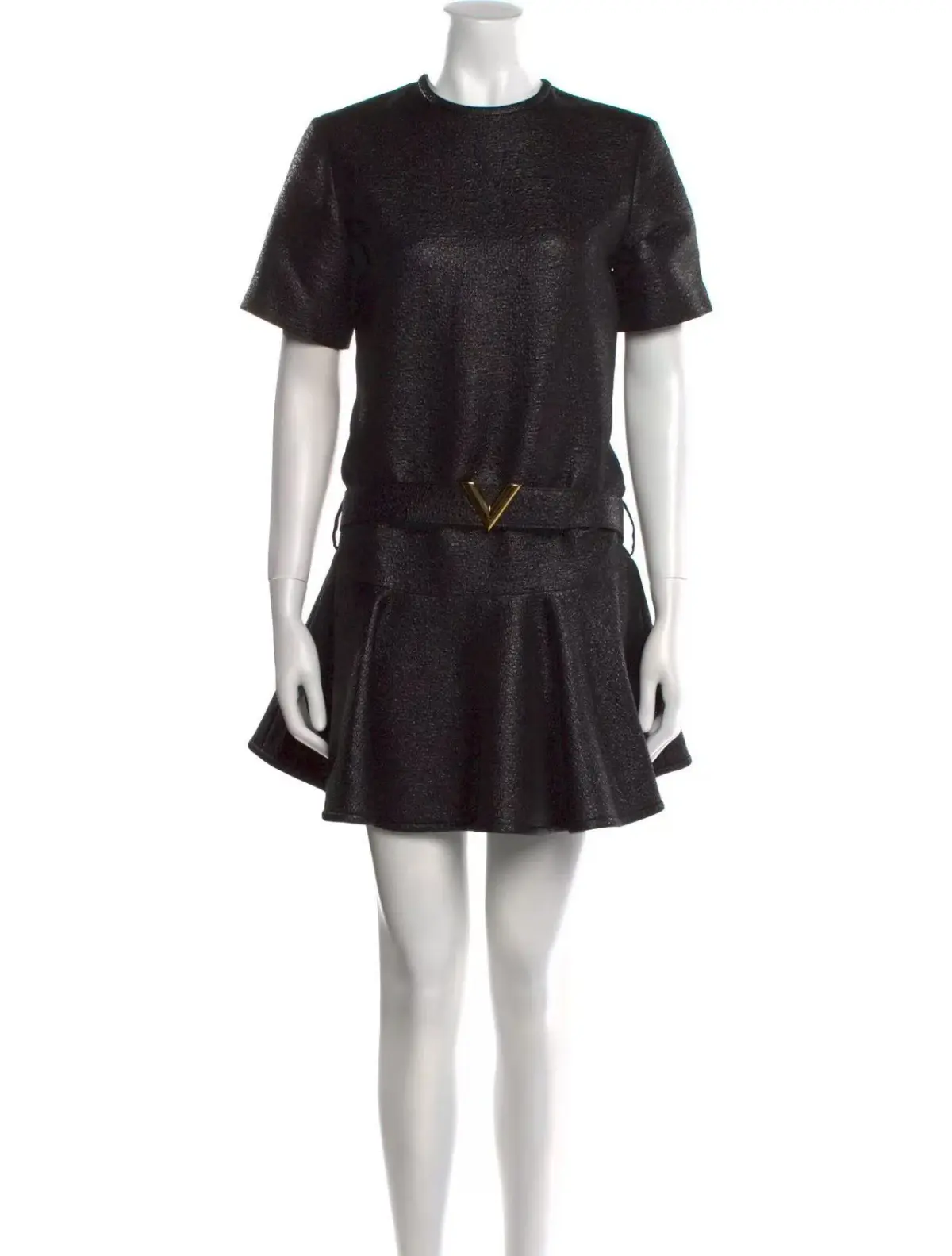 Louis Vuitton Black Wool Blend Belted Mini Dress Size 38 - Image 1