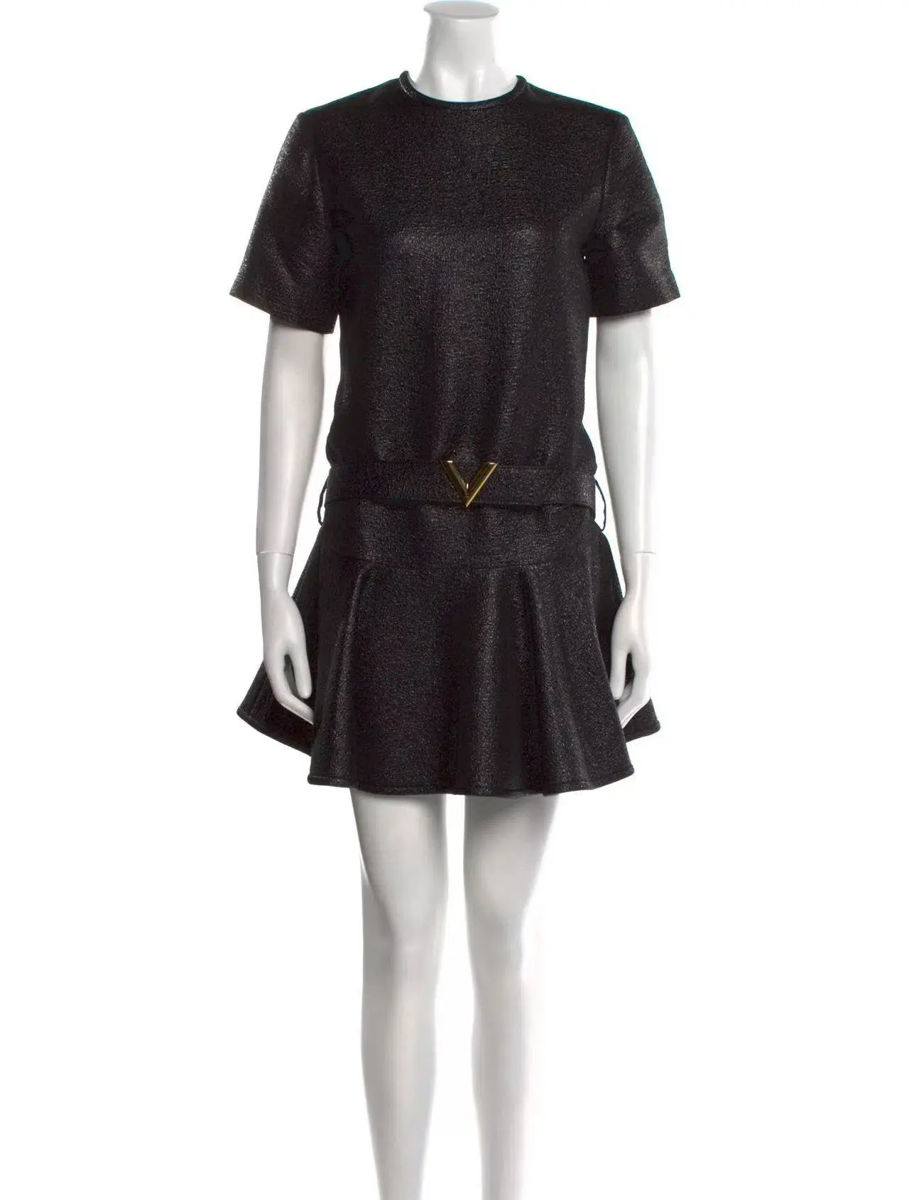 Louis Vuitton Black Wool Blend Belted Mini Dress Size 38 - Image 1