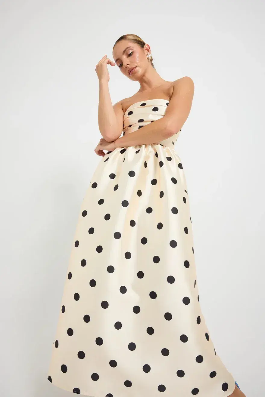 Pasduchas Dottie Strapless Midi Dress Cream Size 10 - Image 1