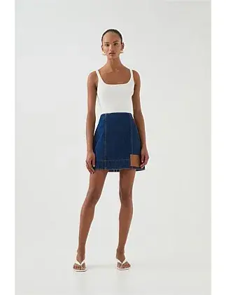 Aje Carmen Denim Mini Skirt Denim Size 6  for rent on The Volte - main image