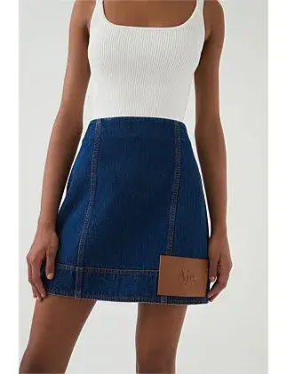 Aje Carmen Denim Mini Skirt Denim Size 6  for rent on The Volte - main image