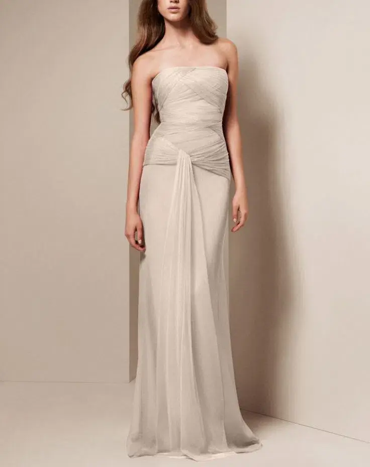 Vera Wang Strapless Chiffon Dress Champagne Size 8 - Image 1