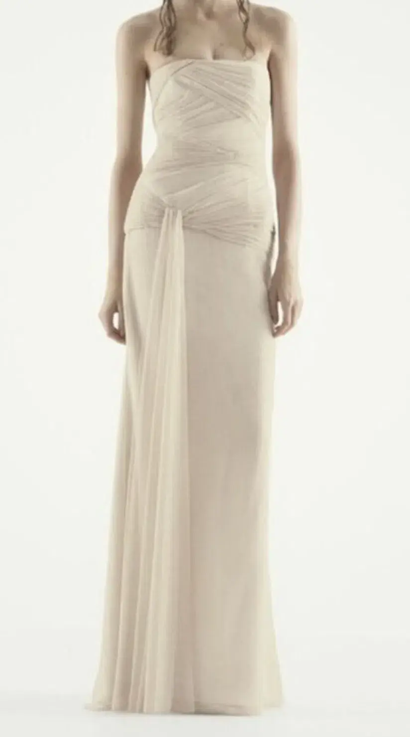 Vera Wang Strapless Chiffon Dress Champagne Size 8 - Image 2