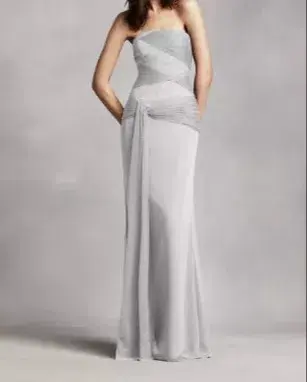Vera Wang Strapless Chiffon Dress Light Grey Size 8 - Image 2
