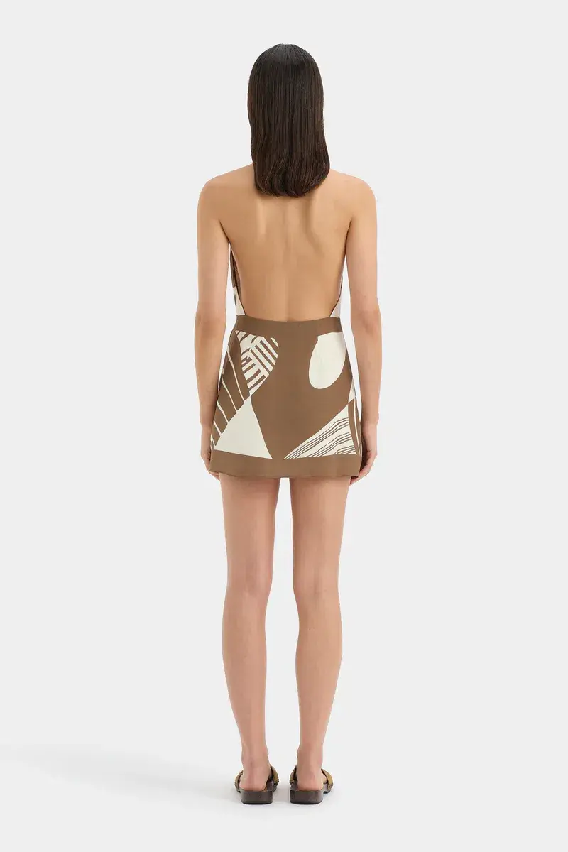 Sir The Label Almara Wrap Halter Mini Dress Espresso Stripe Size 1/ Au 8 - Image 4