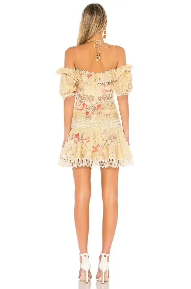 Zimmermann Melody Off Shoulder Mini Dress Mustard Floral Size 1 / AU 10 - Image 3