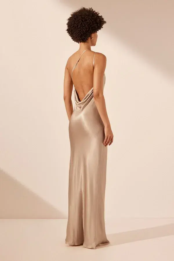 Shona Joy La Lune One Shoulder Cowl Back Maxi Dress  Gold Size 8 - Image 3